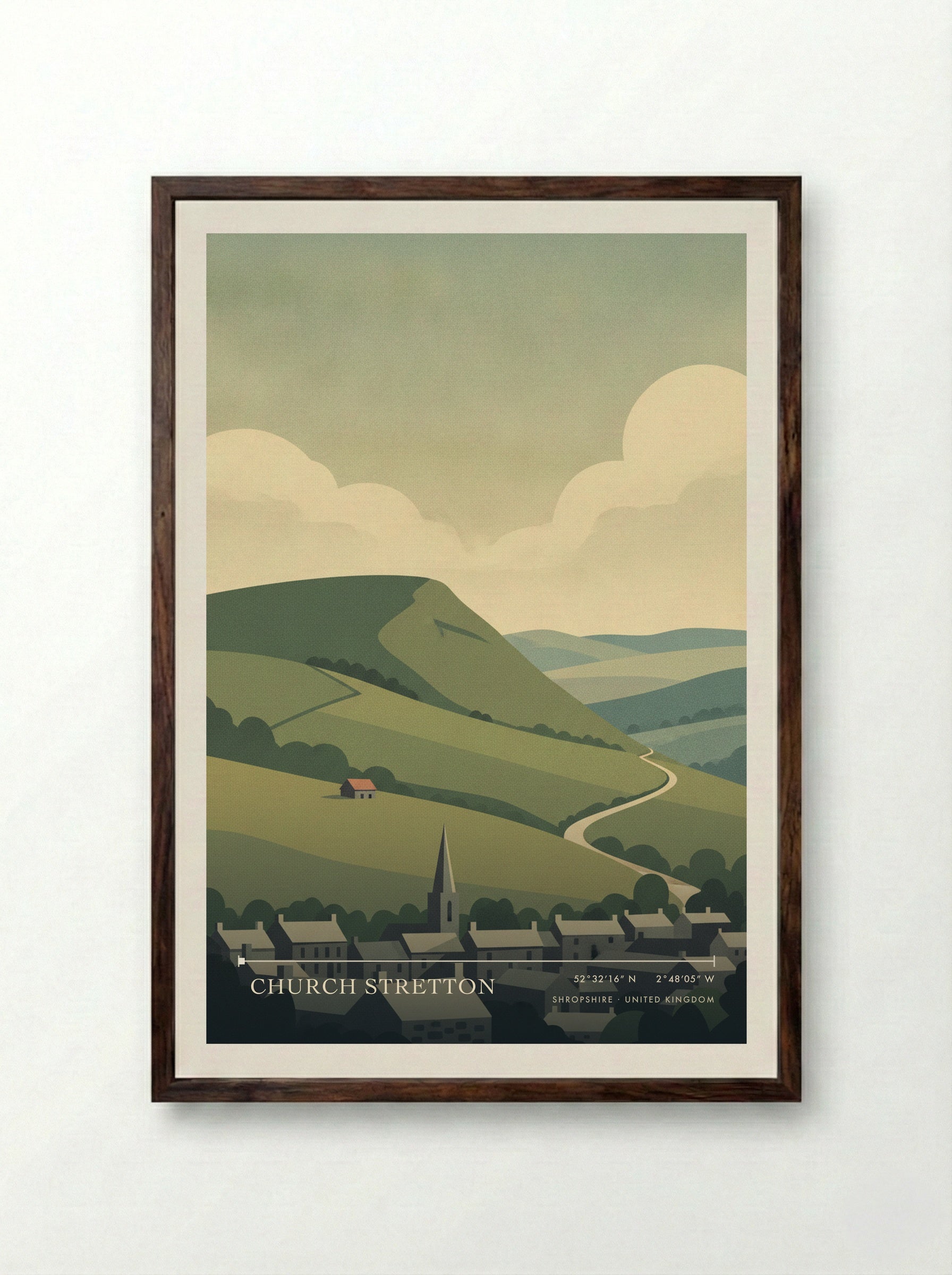Church Stretton Shropshire United Kingdom Travel Poster - Framed Print Dark Wood
