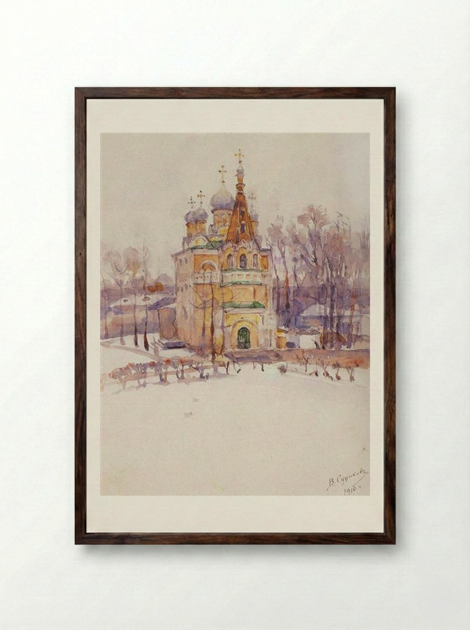 Church in Winter - Vasily Surikov - Framed Print Dark Wood