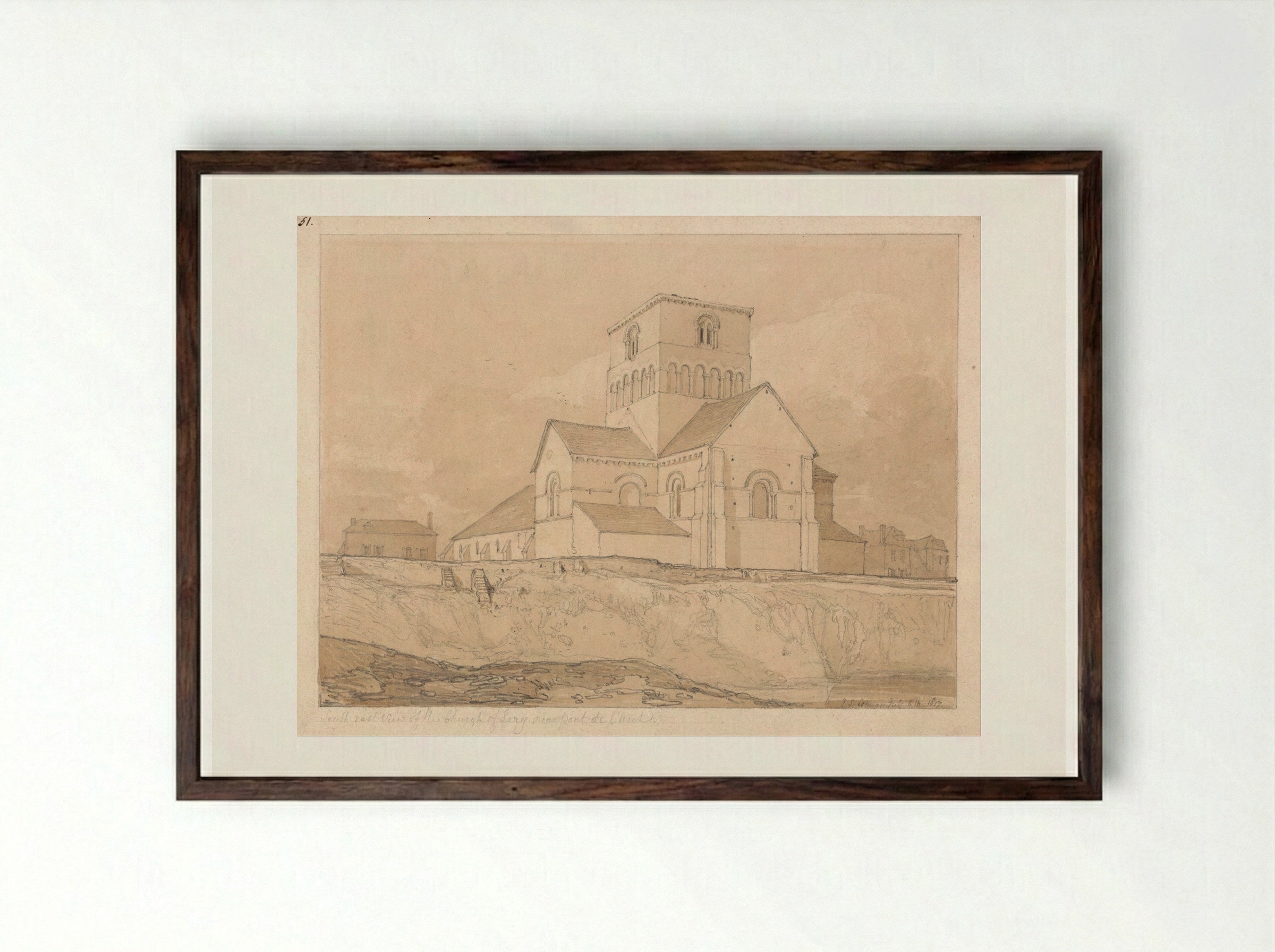 Church of Lery, near Pont-de-l'Arche - John Sell Cotman - Framed Print Dark Wood