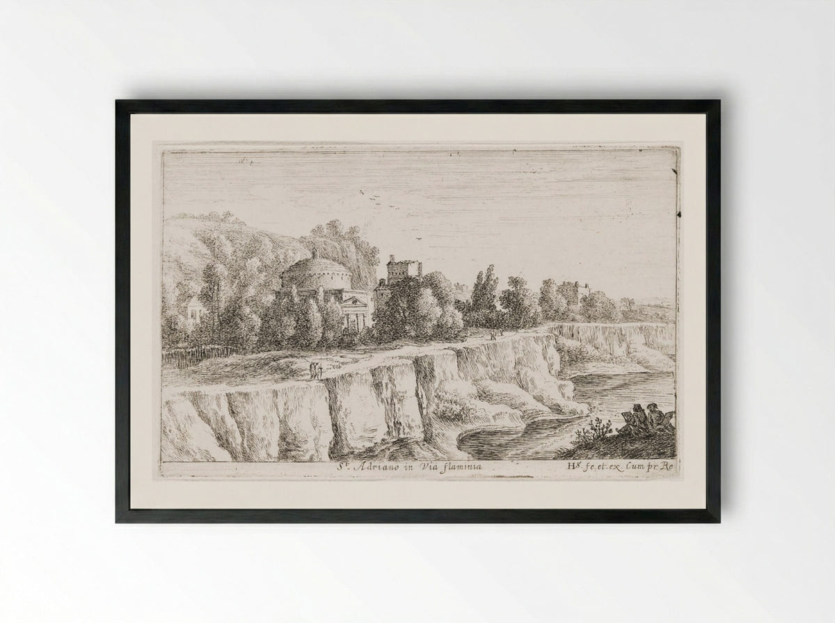Church of S. Adriano on the Via Flaminia - Herman van Swanevelt - Framed Print Black