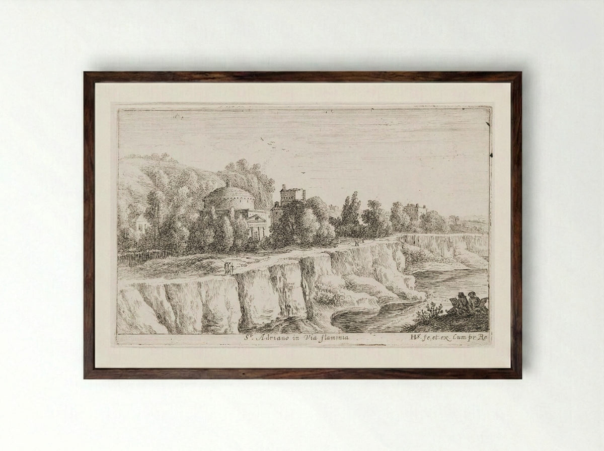 Church of S. Adriano on the Via Flaminia - Herman van Swanevelt - Framed Print Dark Wood