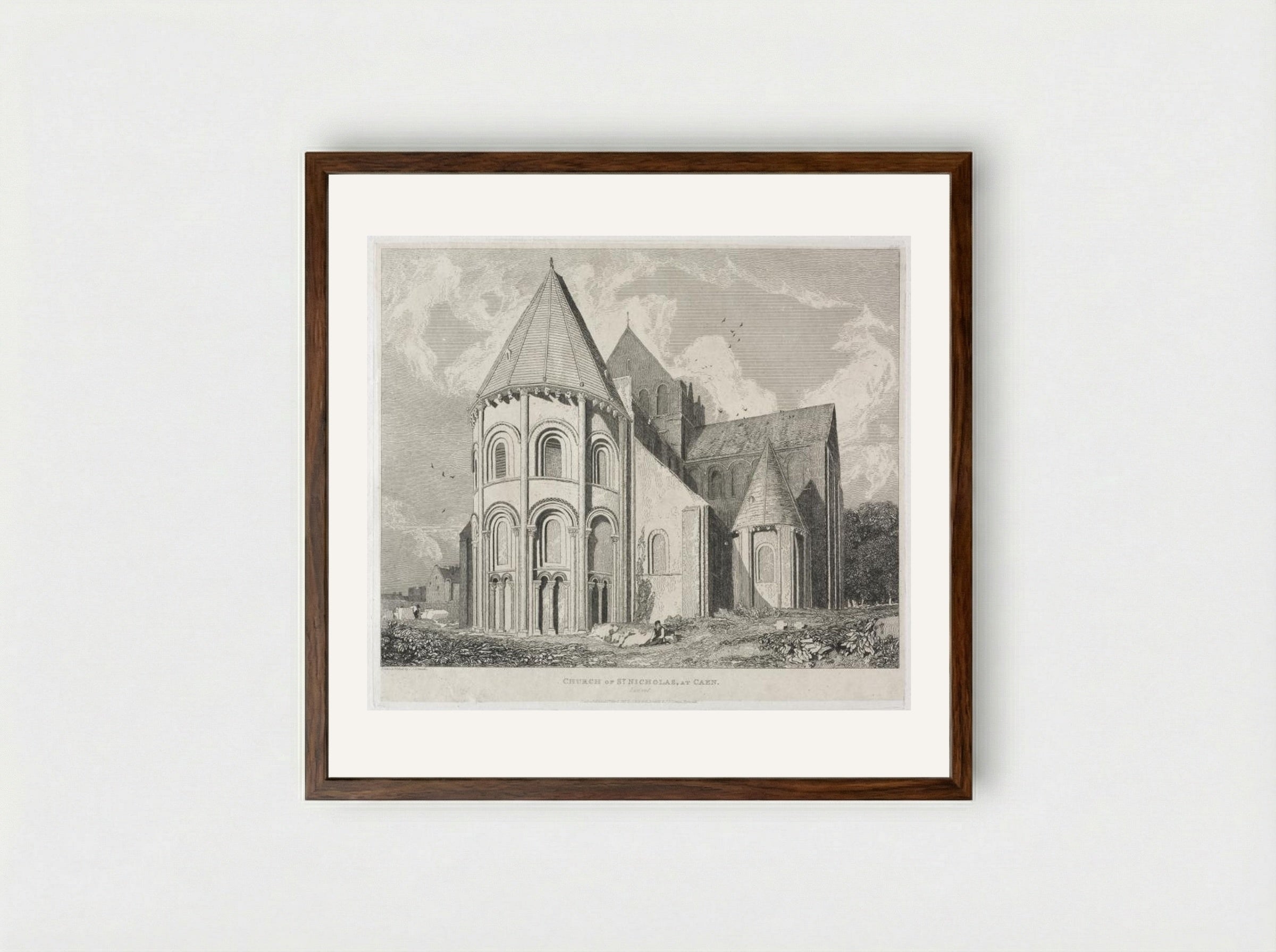 Church of St. Nicholas, at Caen - John Sell Cotman - Framed Print Dark Wood