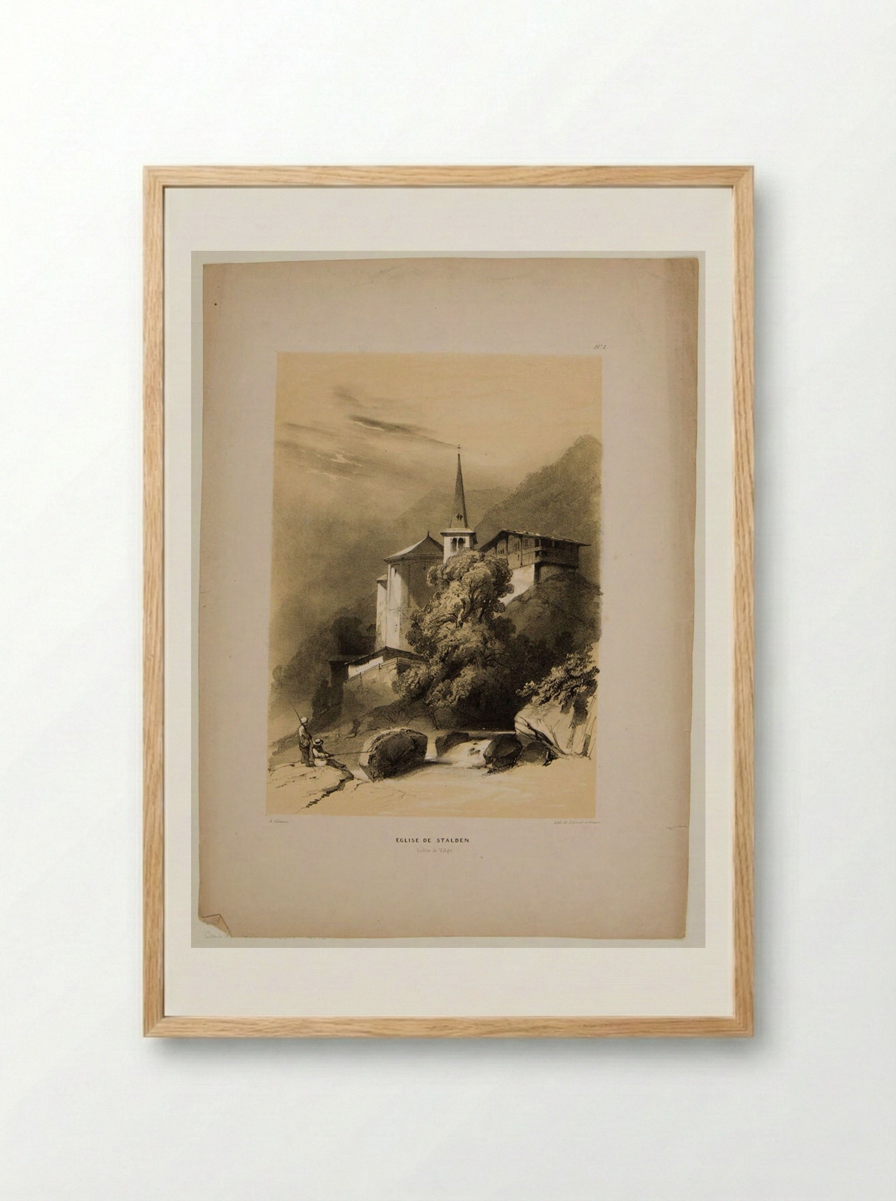 Church of Stalden, Viege Valley - Alexandre Calame - Framed Print Wood