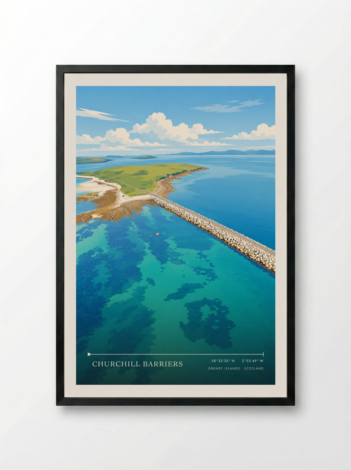 Churchill Barriers, Orkney Islands | Travel Poster - Framed Print Black