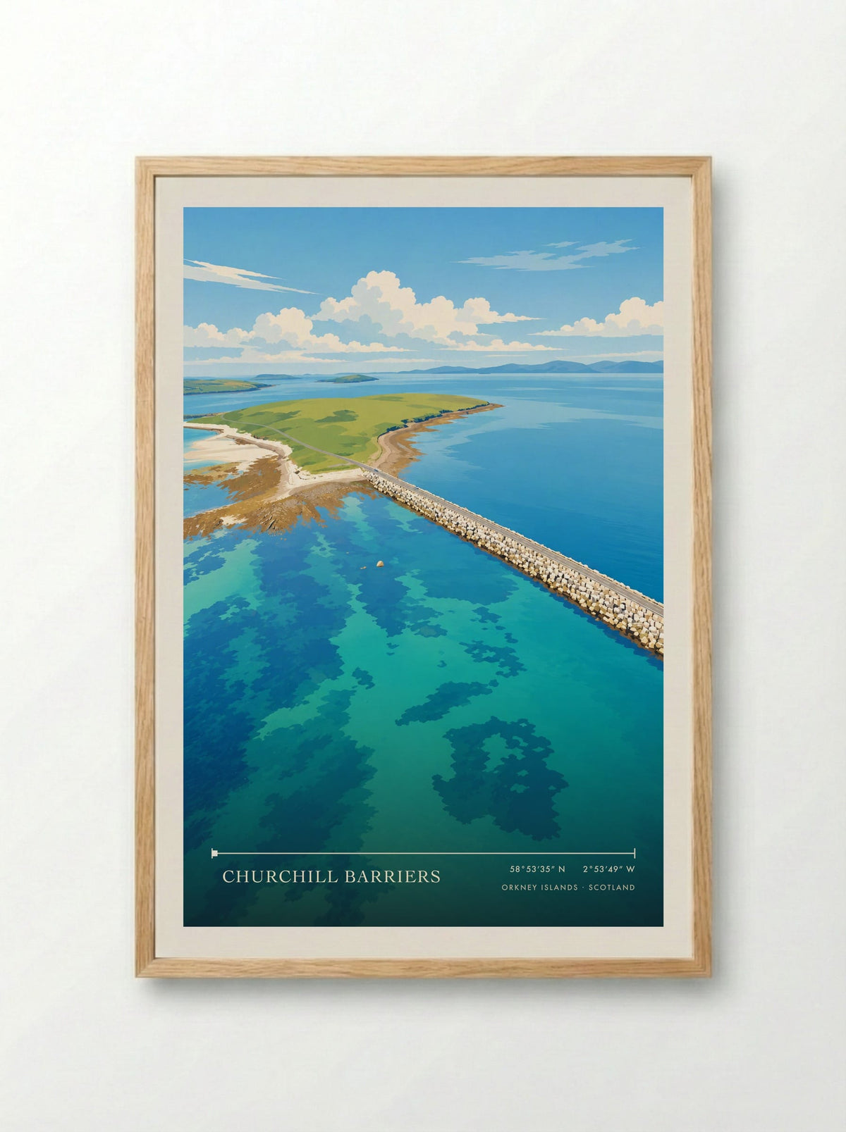 Churchill Barriers, Orkney Islands | Travel Poster - Framed Print Wood