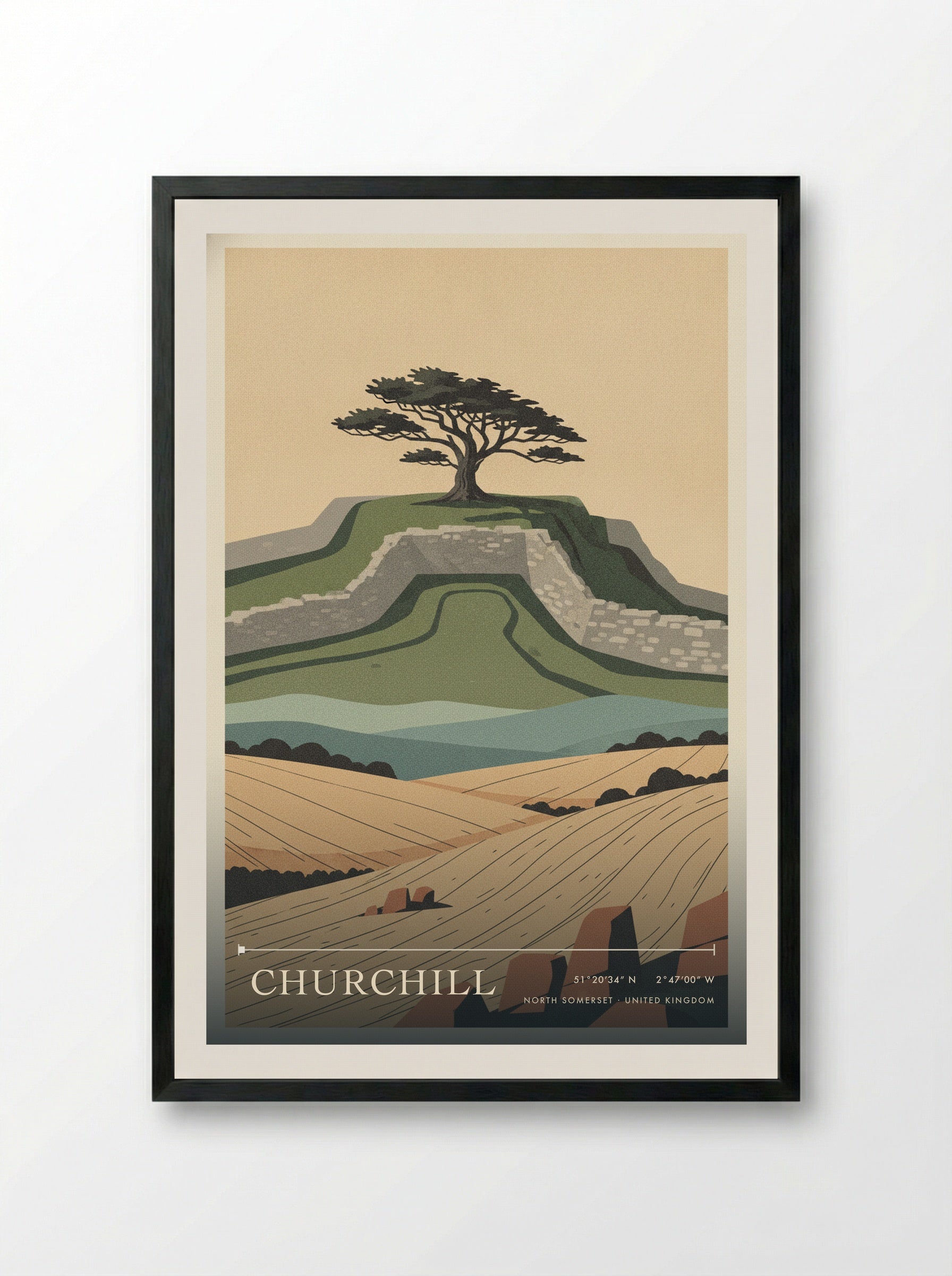 Churchill North Somerset United Kingdom Travel Poster - Framed Print Black