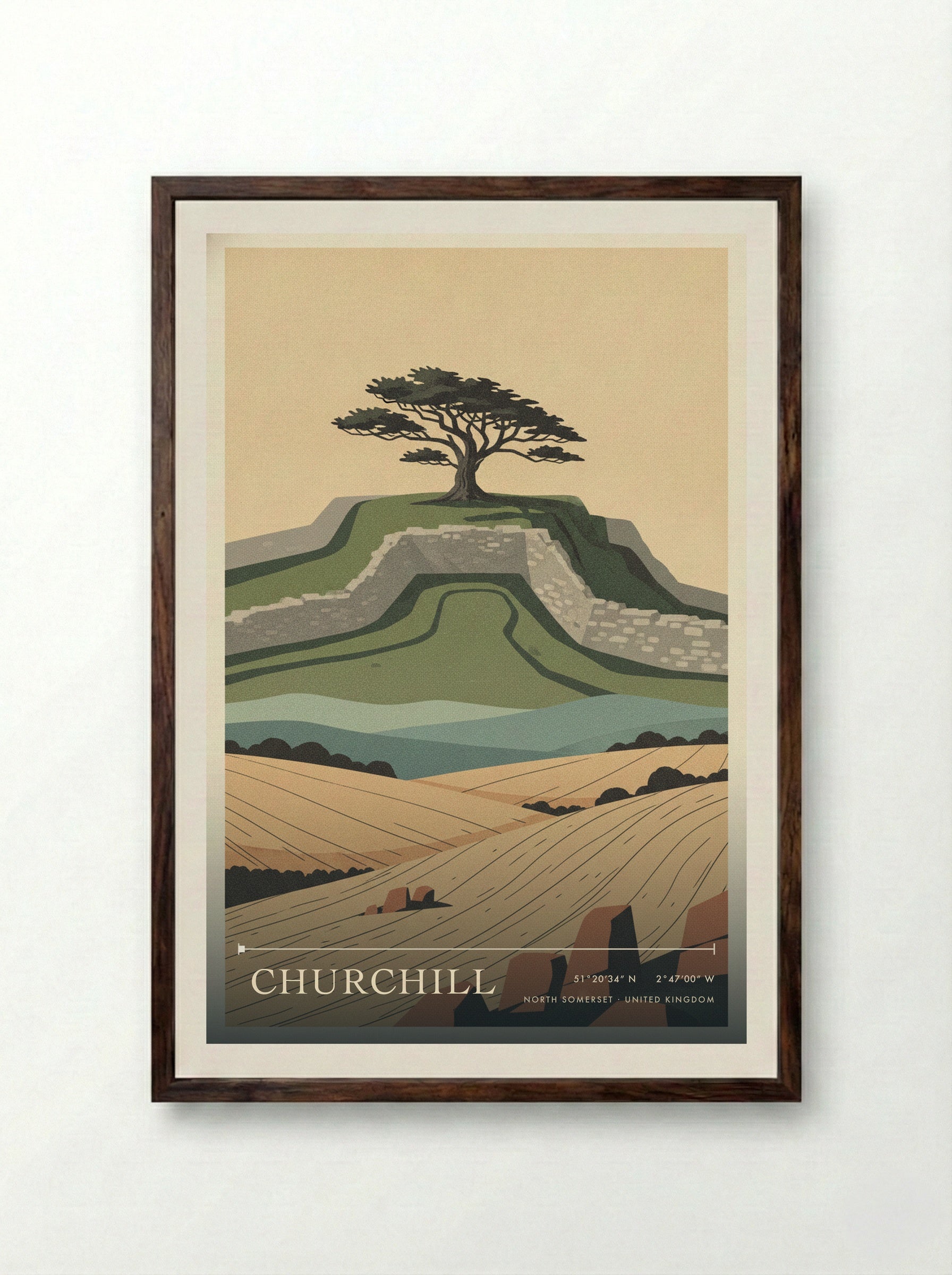 Churchill North Somerset United Kingdom Travel Poster - Framed Print Dark Wood
