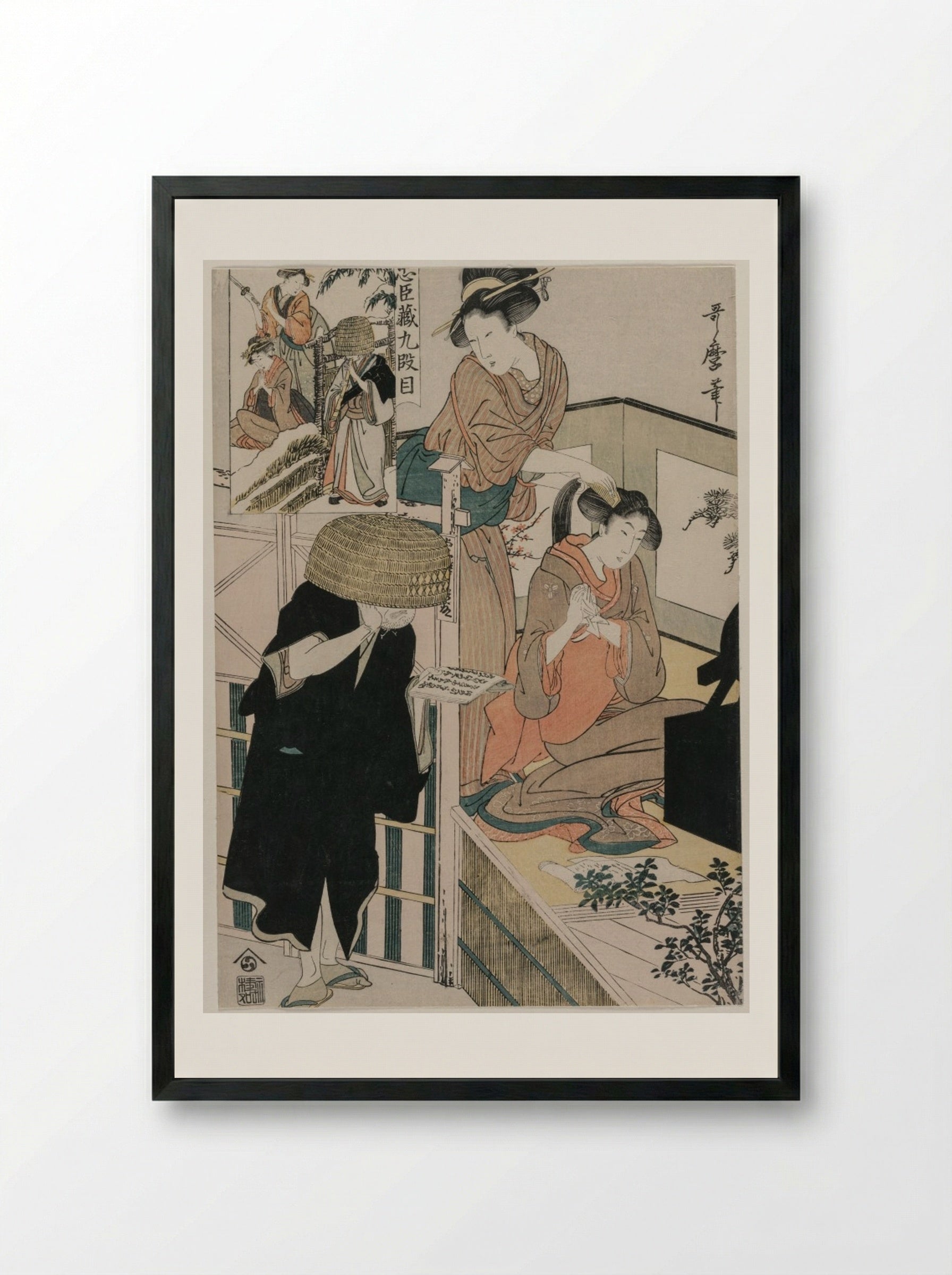 Chushingura: Act IX of The Storehouse of Loyalty - Kitagawa Utamaro - Framed Print Black