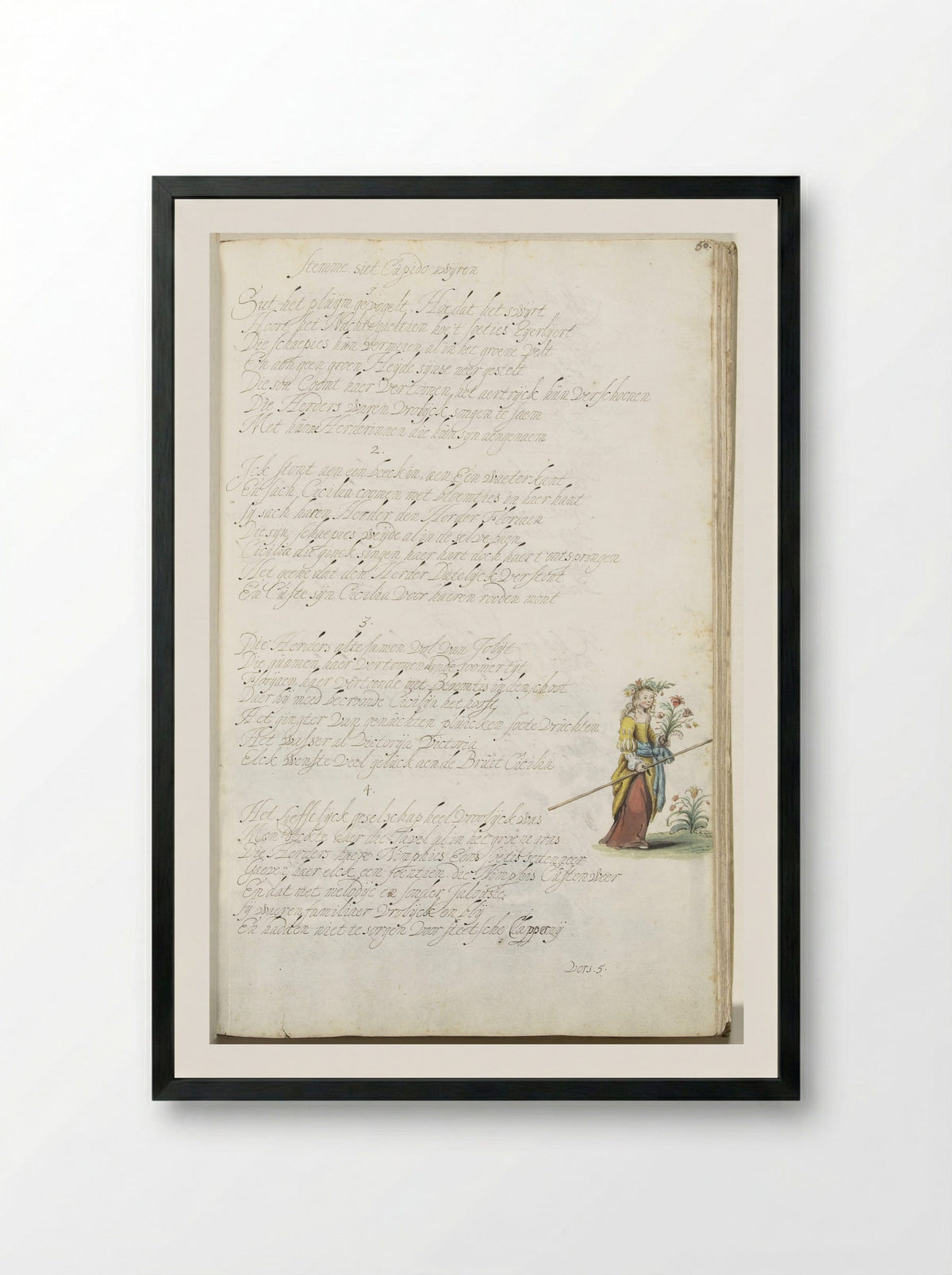 Cicilia met bloemen - Gesina ter Borch - Framed Print Black