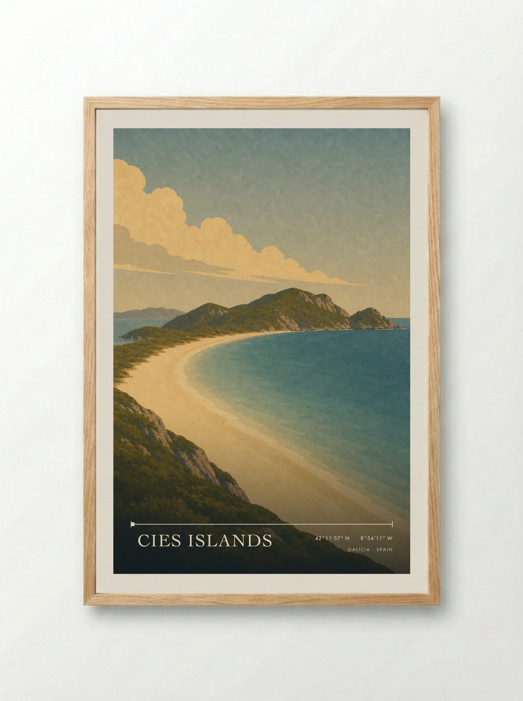 Cies Islands Travel Poster Artwork - Framed Print Wood
