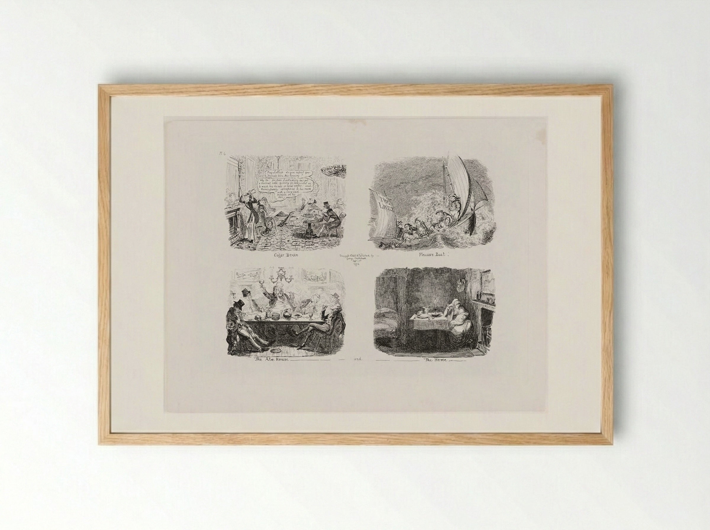 Cigar Divan, Pleasure Boat, The Ale House and The Home - George Cruikshank - Framed Print Wood