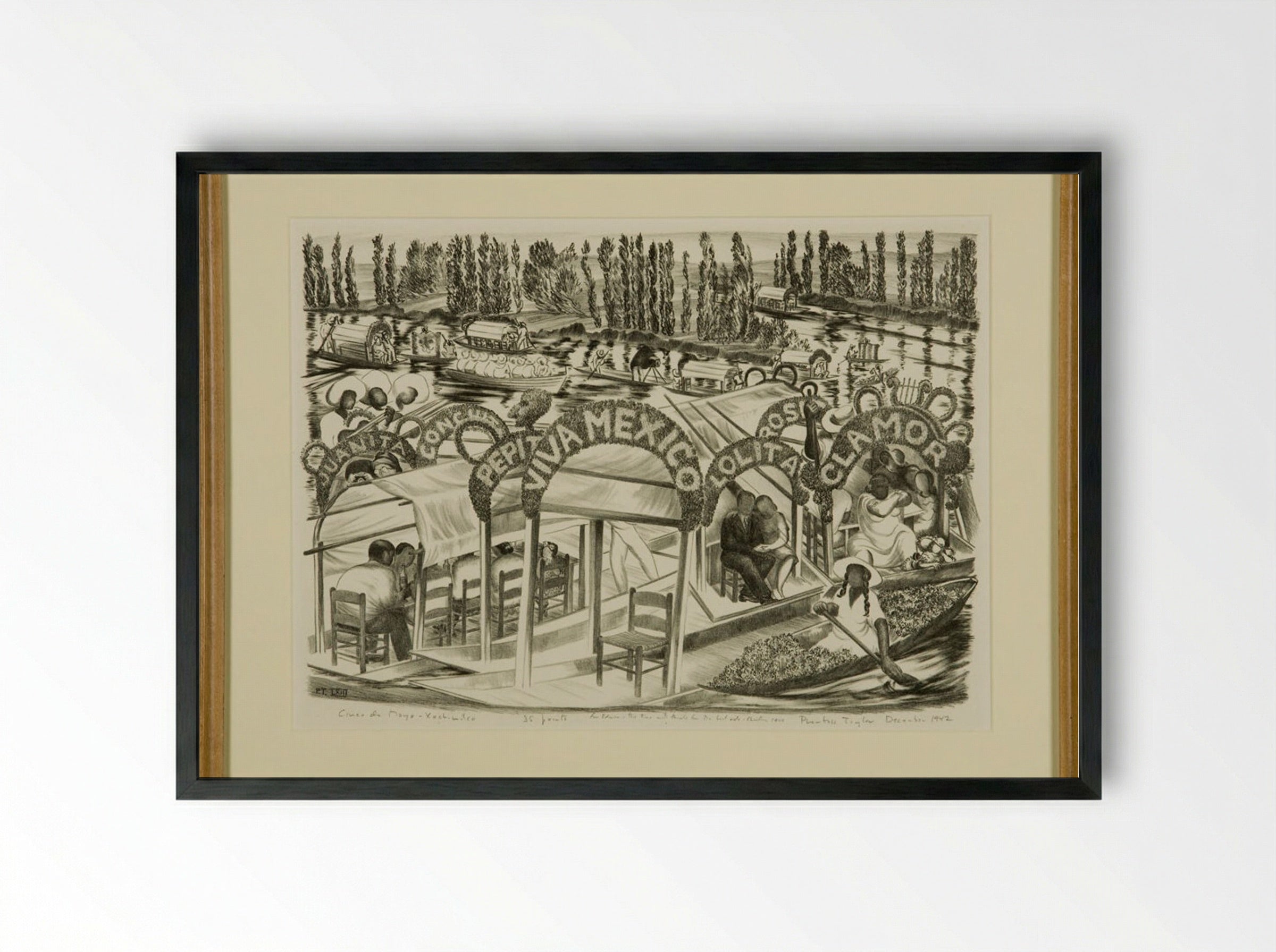 Cinco de Mayo - Xochimilco - Prentiss Taylor - Framed Print Black