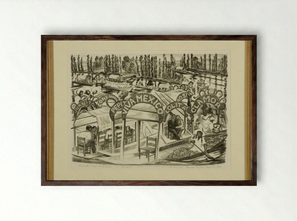 Cinco de Mayo - Xochimilco - Prentiss Taylor - Framed Print Dark Wood