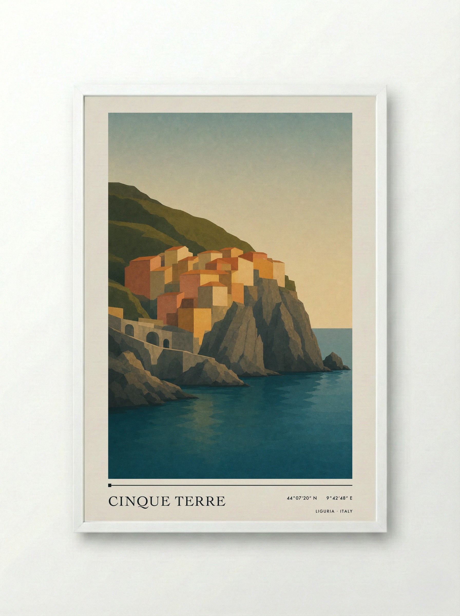 Cinque Terre Travel Poster Artwork - Framed Print White