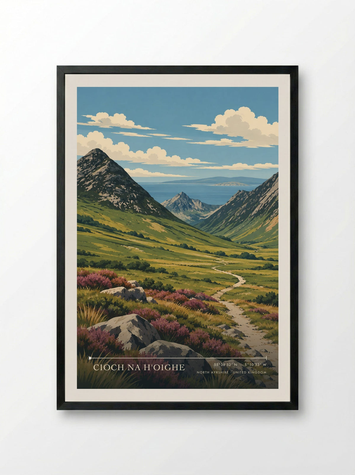 Cioch na h'Oighe, North Ayrshire | Travel Poster - Framed Print Black