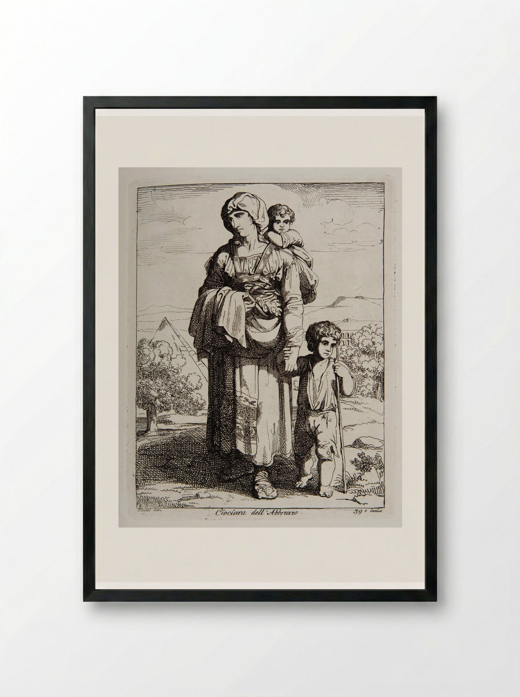 Ciociara dell'Abruzzo - Bartolomeo Pinelli - Framed Print Black