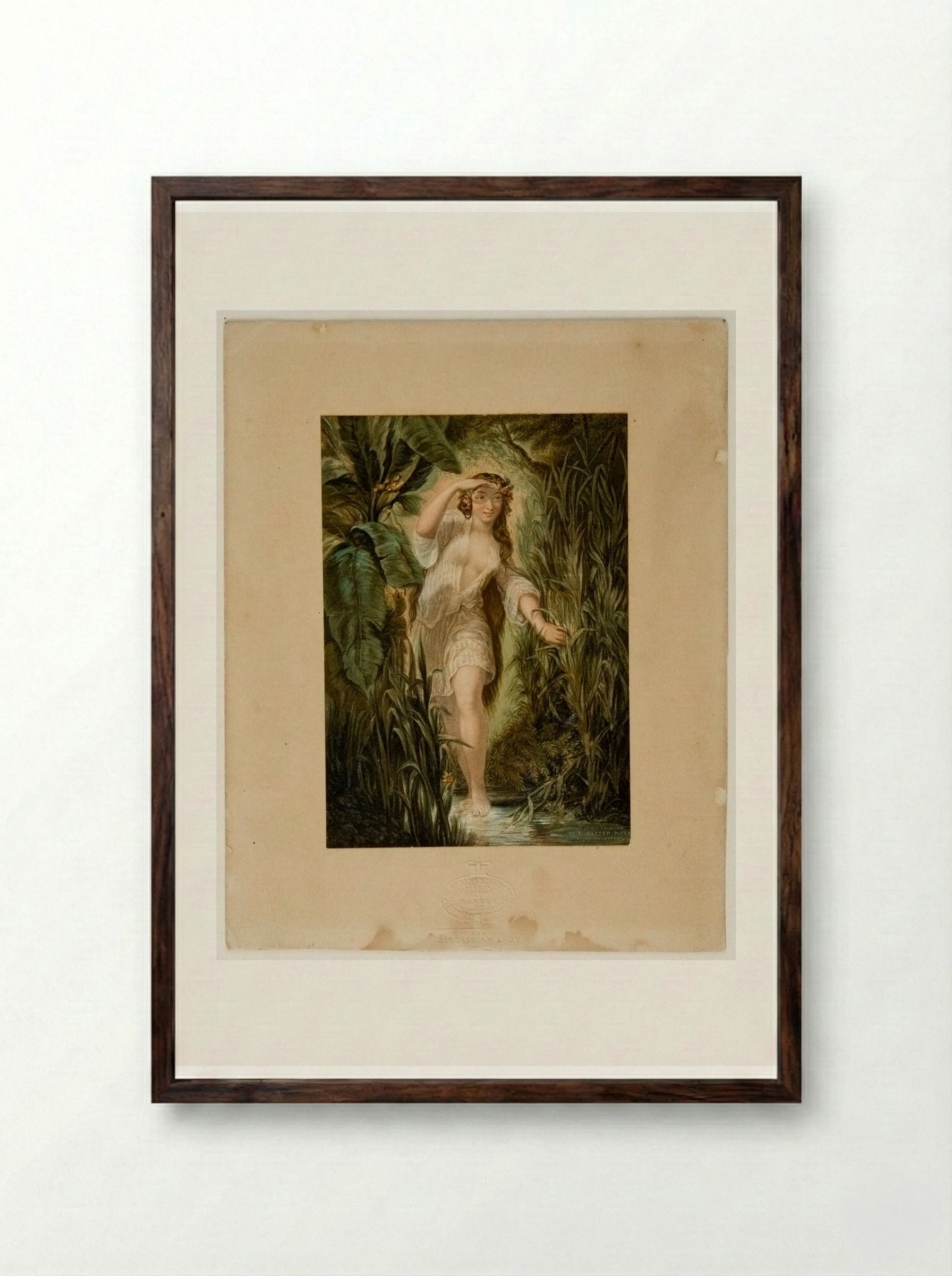 Circassian Lady at the Bath - George Baxter - Framed Print Dark Wood