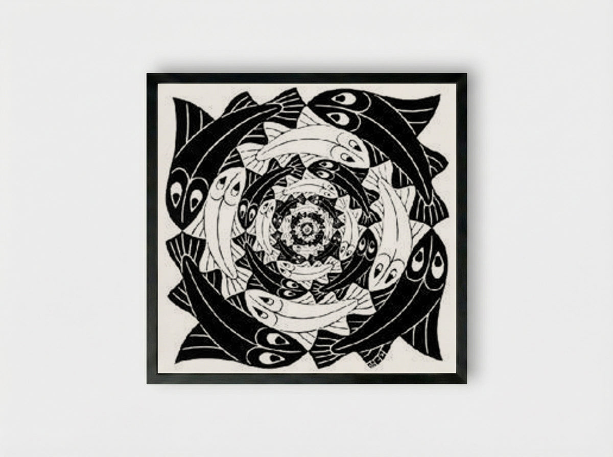 Circular Fish - M.C. Escher - Framed Print Black