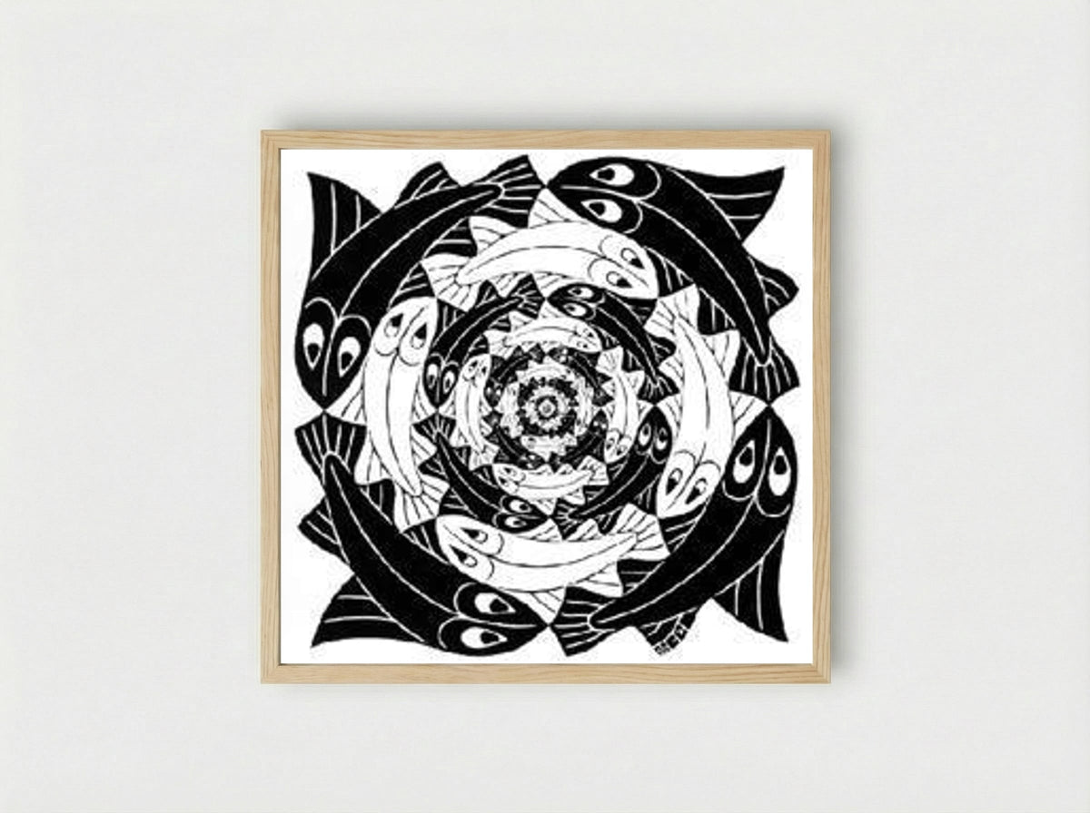 Circular Fish - M.C. Escher - Framed Print Wood