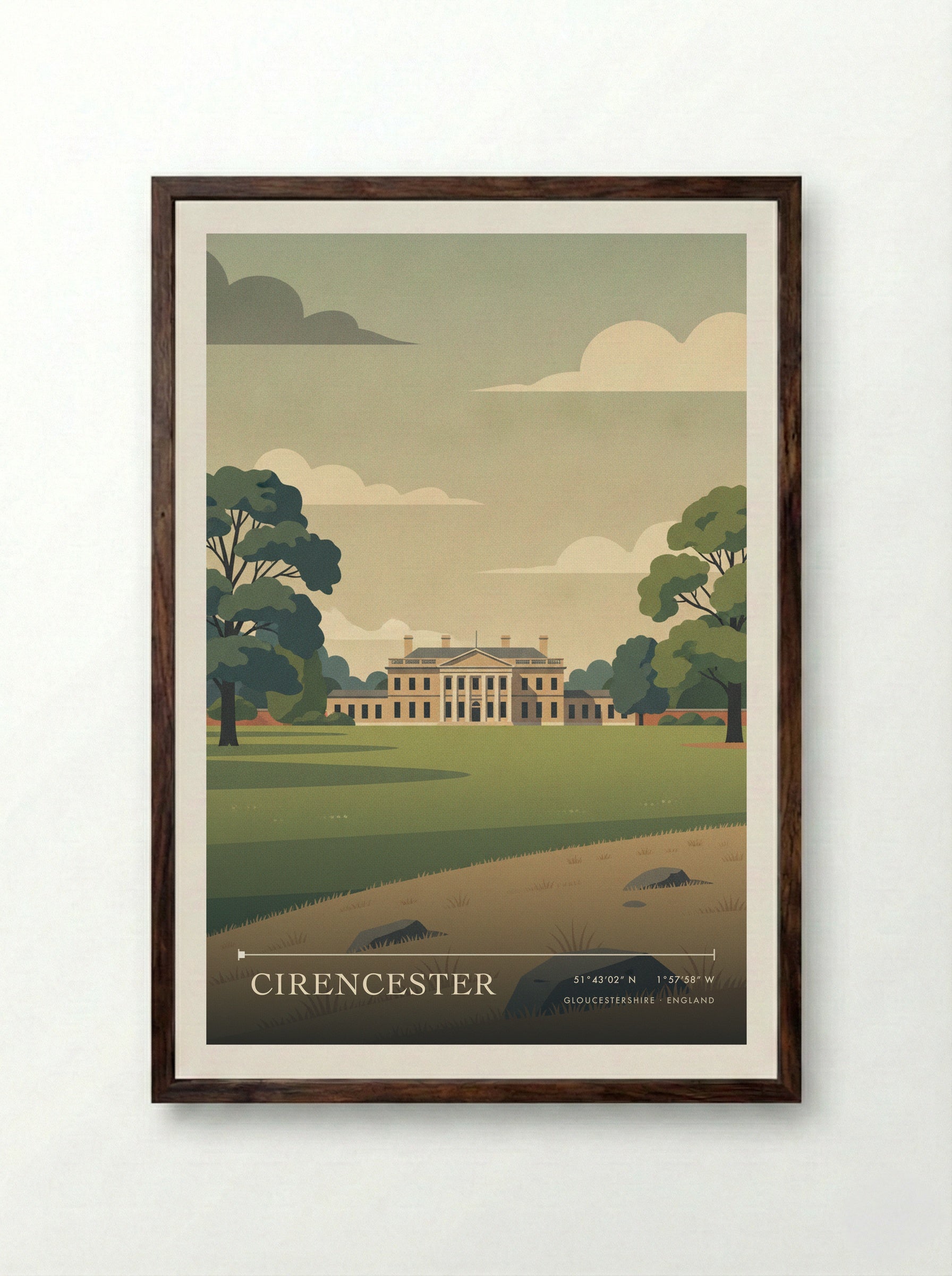 Cirencester Gloucestershire England Travel Poster - Framed Print Dark Wood