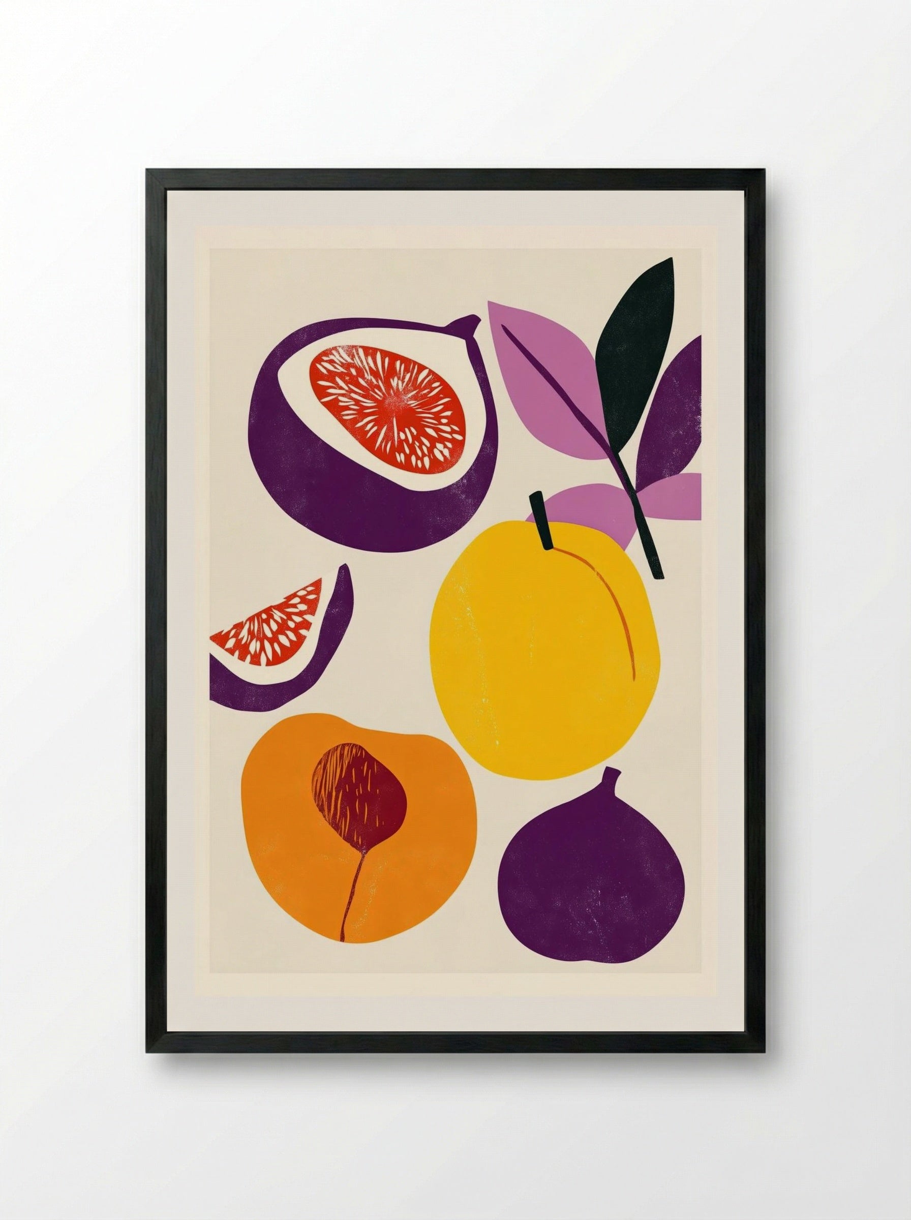 Citrus Collage – Modern Fig, Lemon and Apricot Fruit Print.png - Framed Print Black