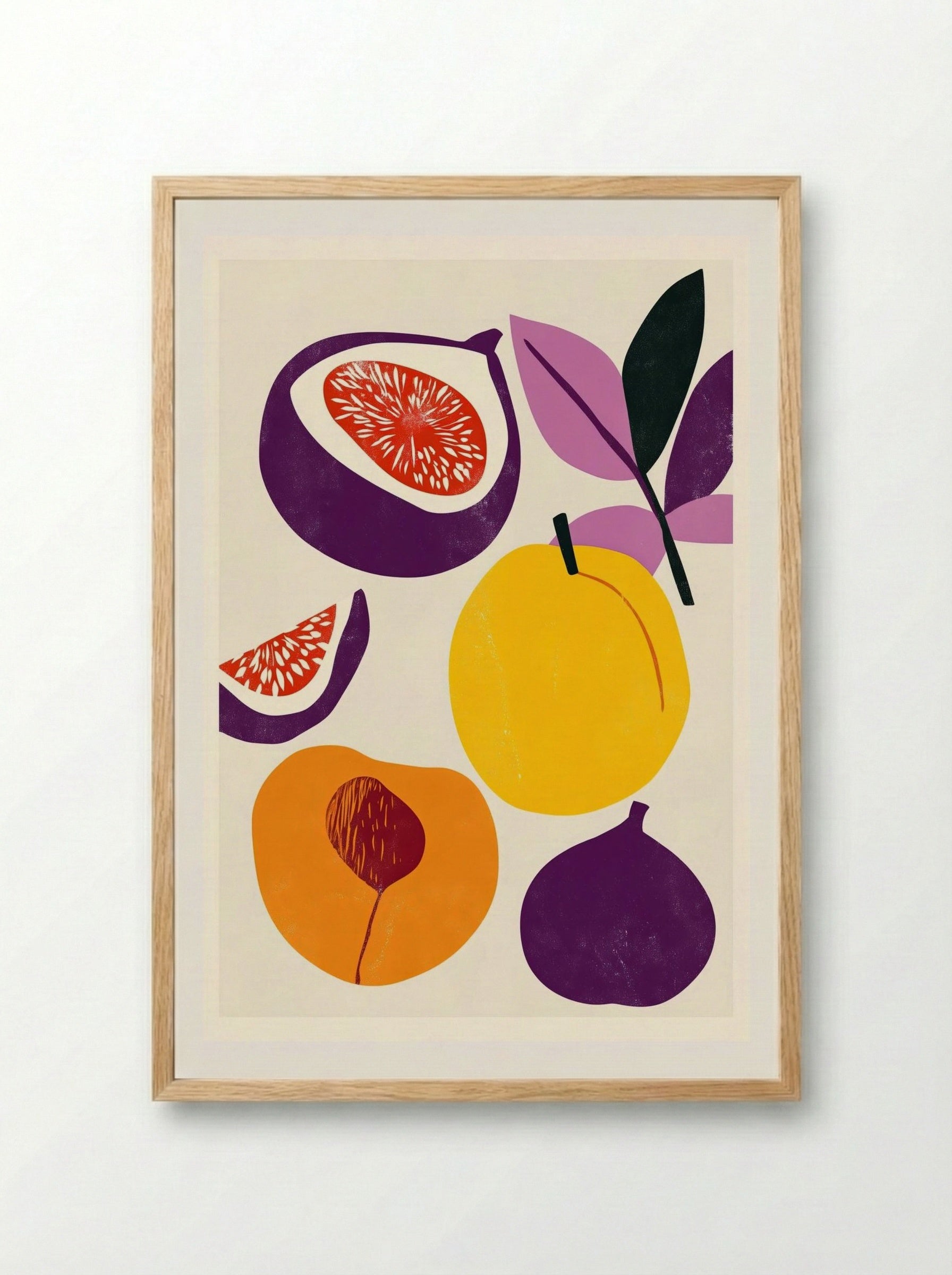 Citrus Collage – Modern Fig, Lemon and Apricot Fruit Print.png - Framed Print Wood