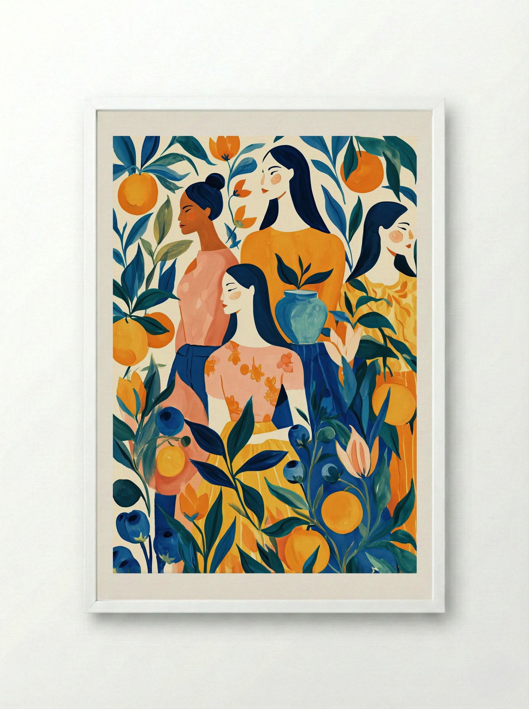 Citrus Garden Muse Botanical Wall Art - Framed Print White