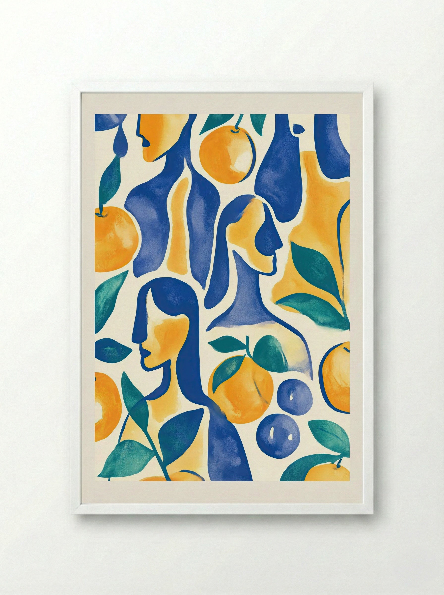 Citrus Muse in Indigo - Framed Print White