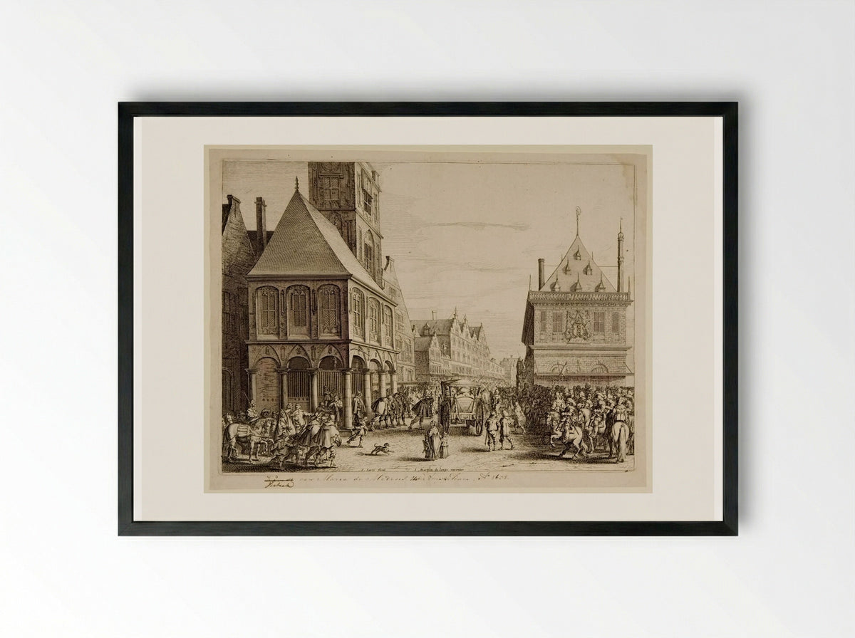 City Magistrates Taking Leave of Marie de' Medici Before the Town Hall - Salomon Savery - Framed Print Black