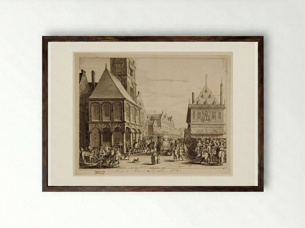 City Magistrates Taking Leave of Marie de' Medici Before the Town Hall - Salomon Savery - Framed Print Dark Wood