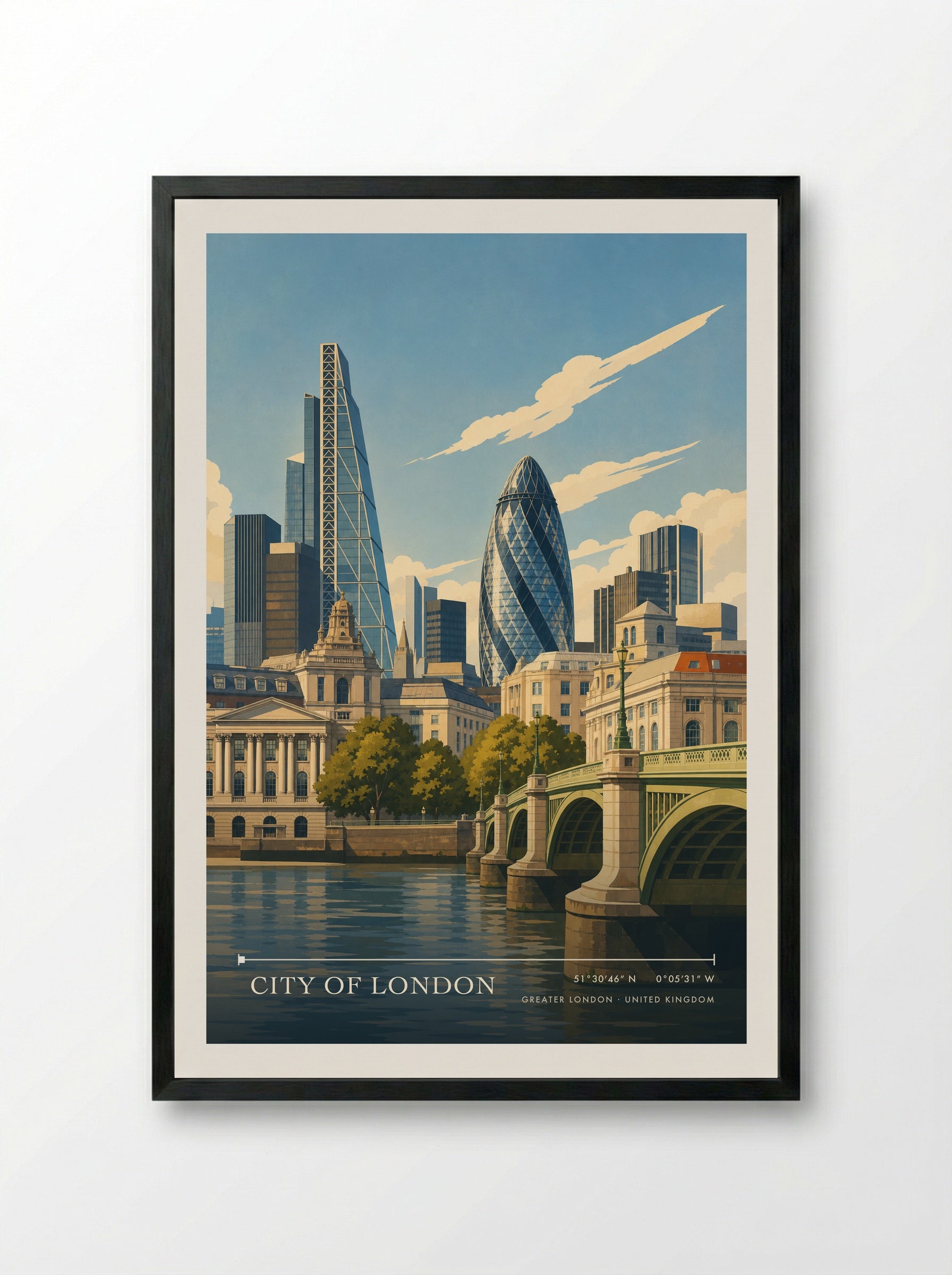 City of London Greater London United Kingdom Travel Poster - Framed Print Black
