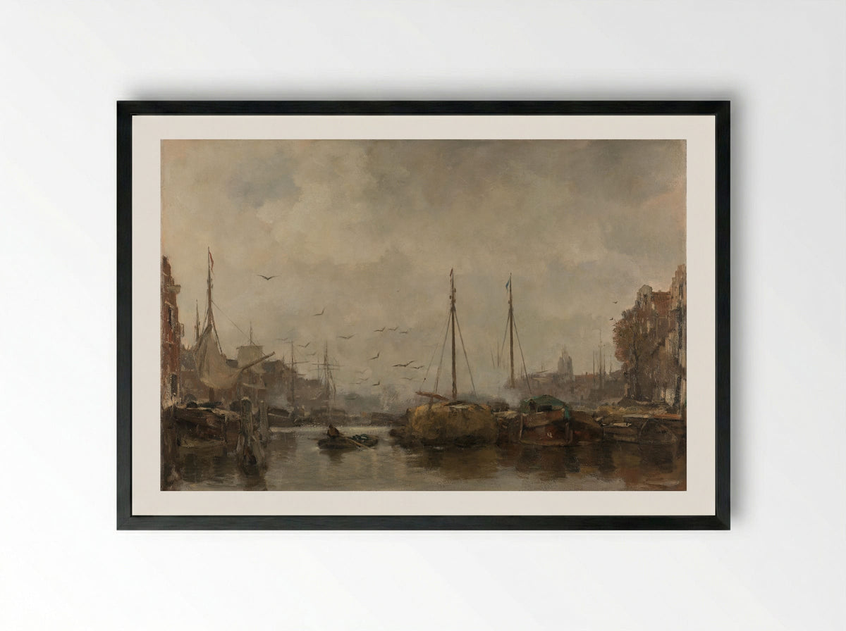 Cityscape (Harbour Scene) - Jacob Maris - Framed Print Black