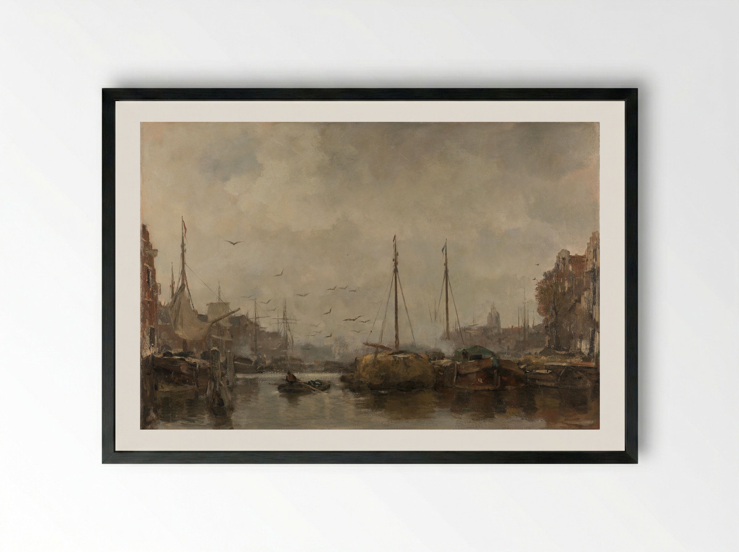 Cityscape (Harbour Scene) - Jacob Maris - Framed Print Black