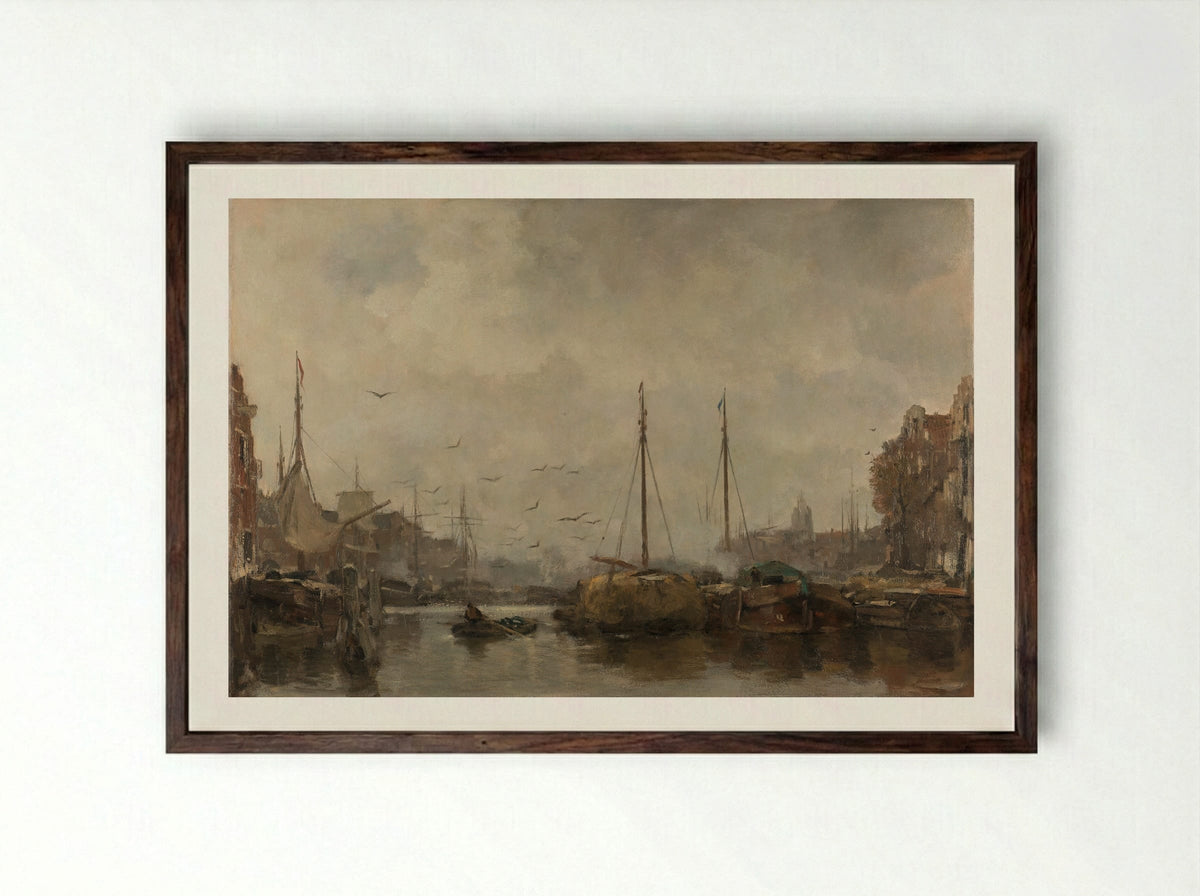 Cityscape (Harbour Scene) - Jacob Maris - Framed Print Dark Wood