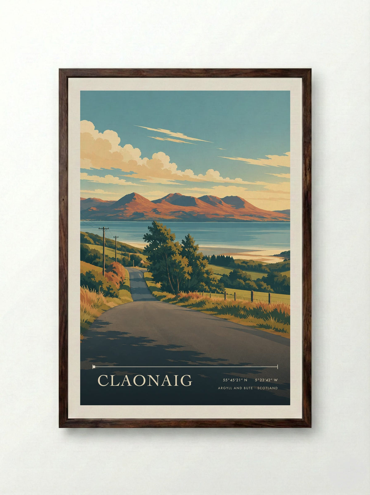 Claonaig, Argyll and Bute | Travel Poster - Framed Print Dark Wood