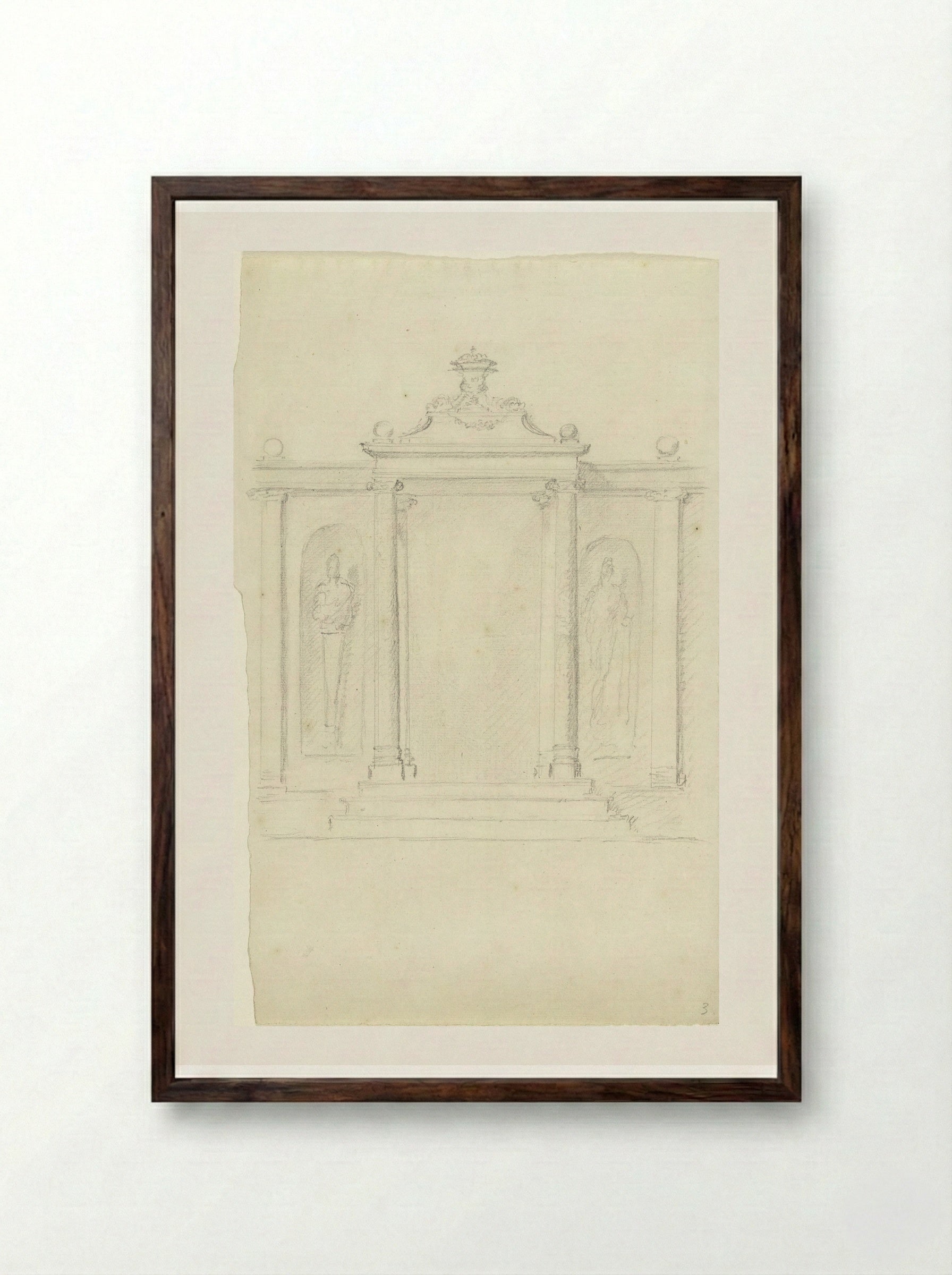Classicistische poort met zuilen en standbeelden - Dionys van Nijmegen - Framed Print Dark Wood