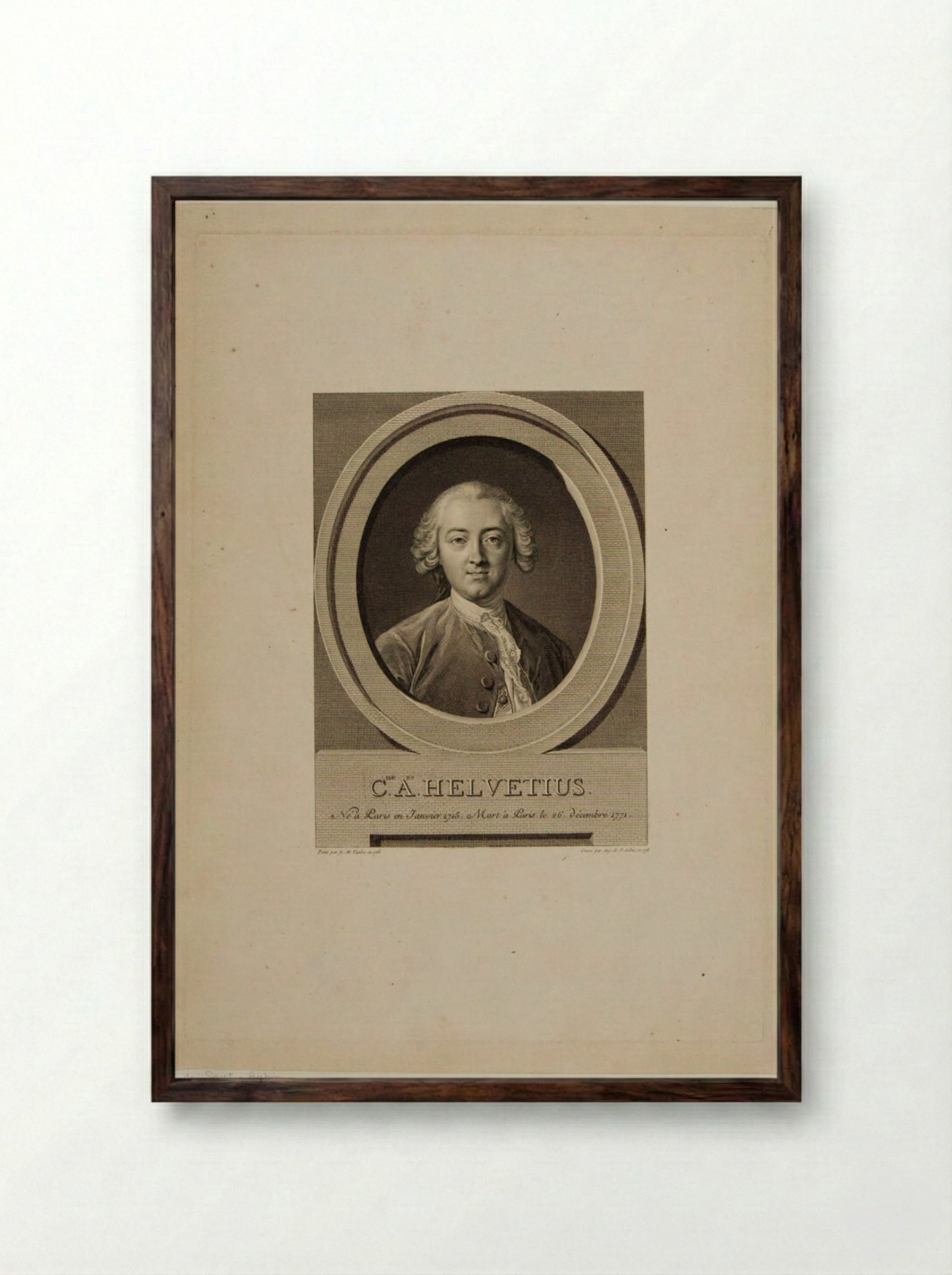Claude Adrien Helvetius - Augustin de Saint-Aubin - Framed Print Dark Wood
