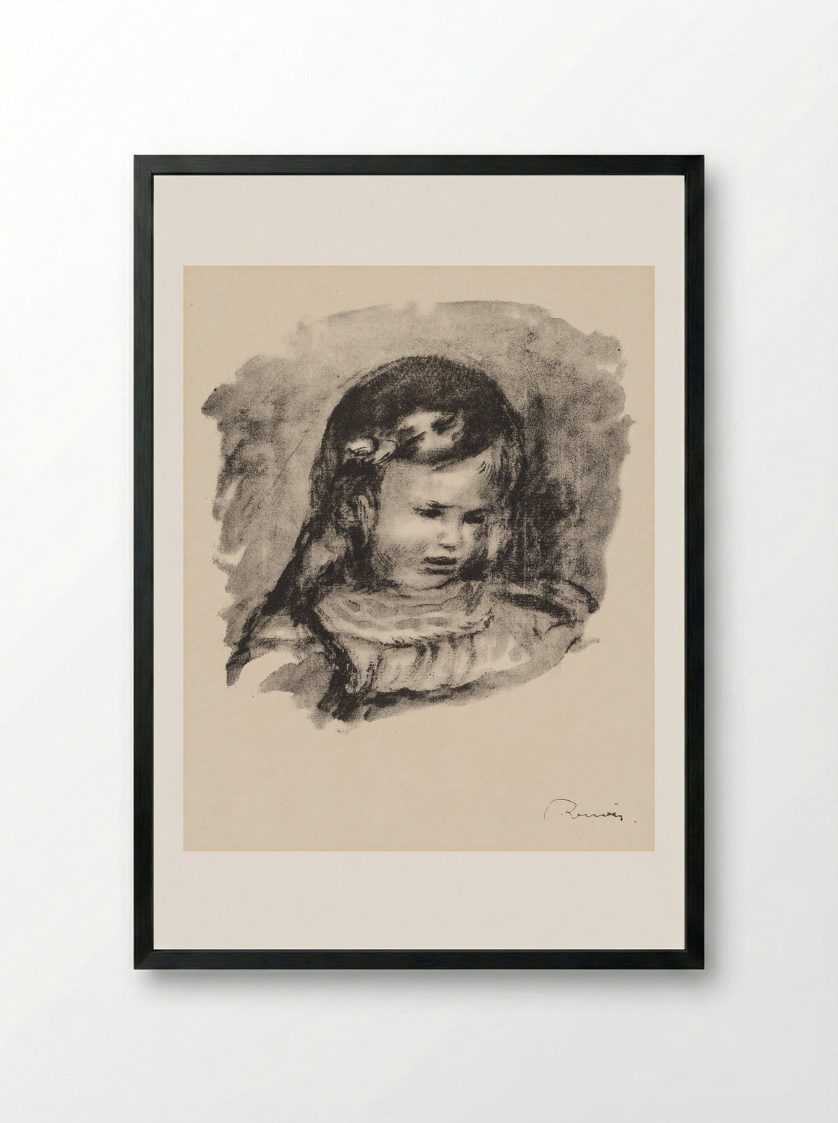 Claude Renoir, the Head Lowered - Pierre-Auguste Renoir - Framed Print Black