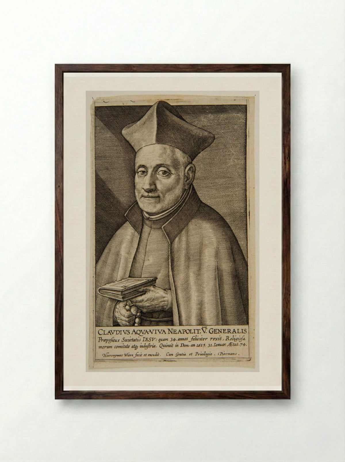 Claudius Aquaviva - Hieronymus Wierix - Framed Print Dark Wood