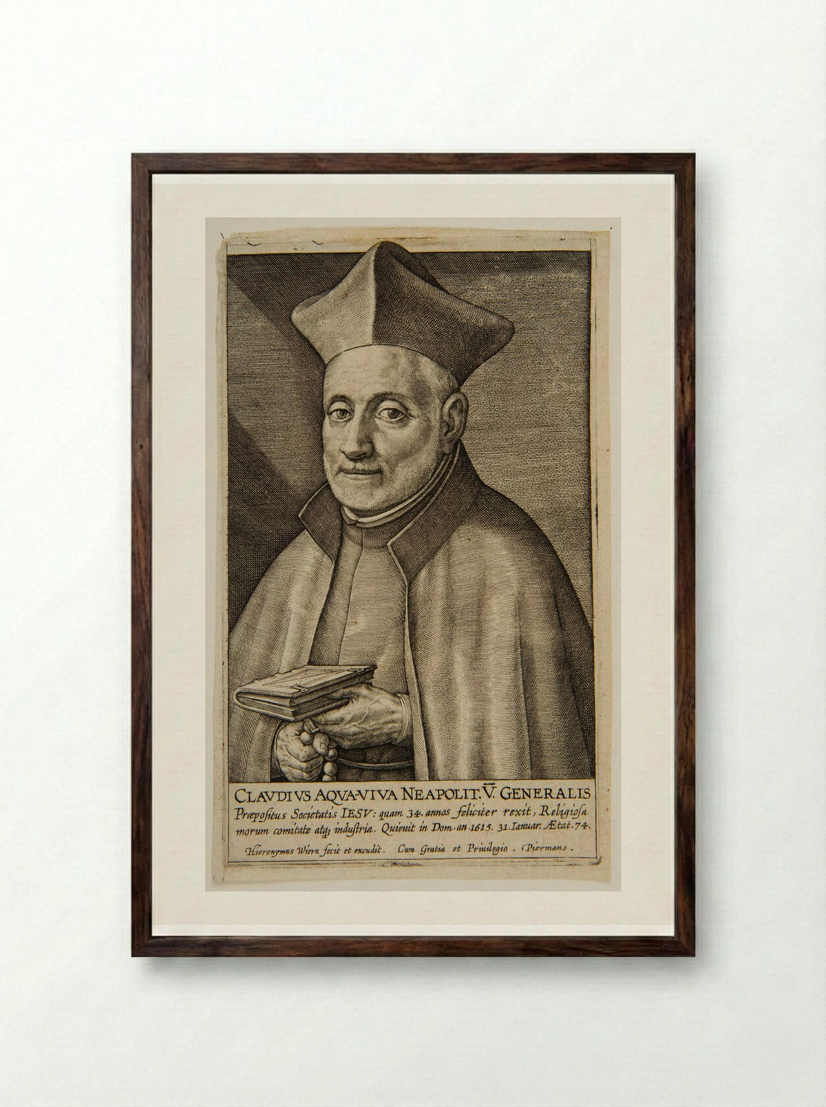 Claudius Aquaviva - Hieronymus Wierix - Framed Print Dark Wood