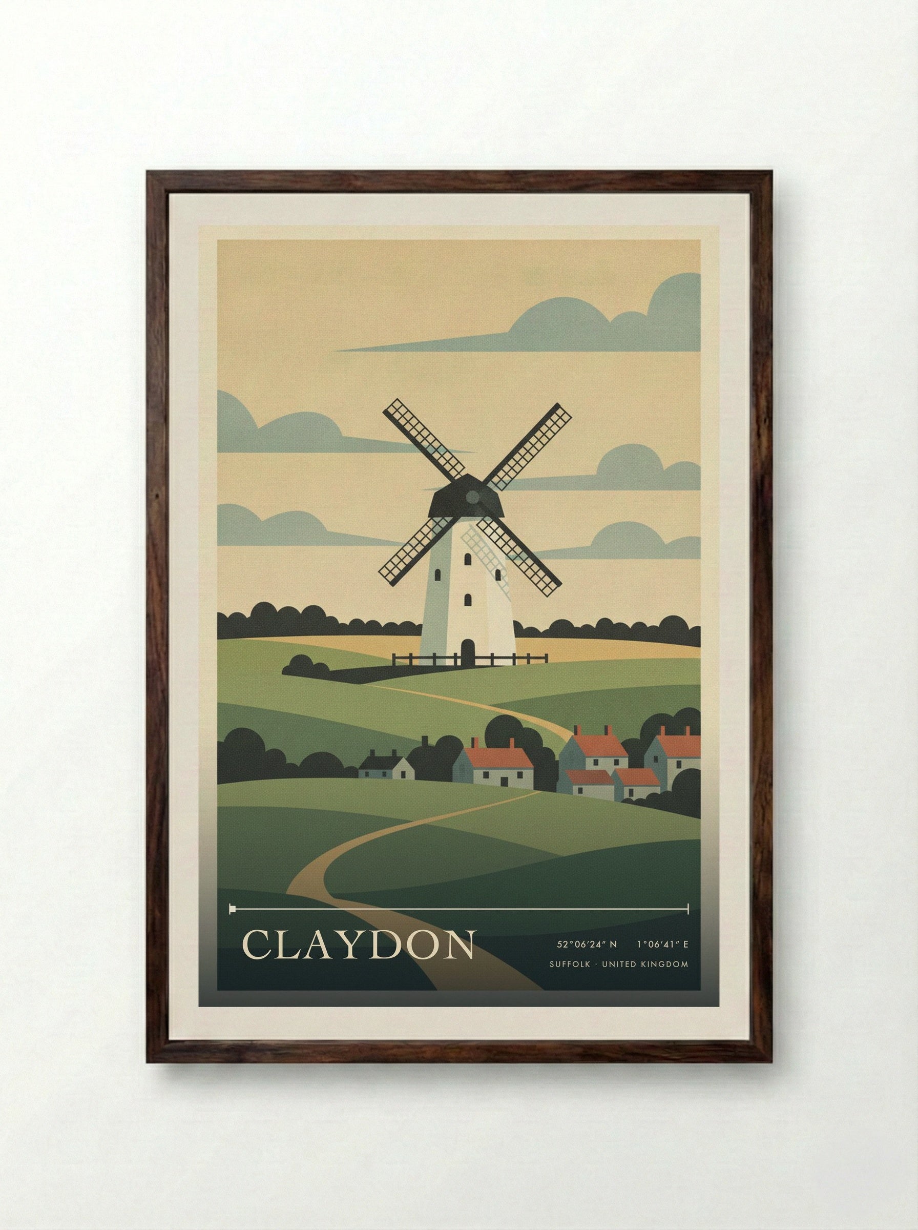 Claydon Suffolk United Kingdom Travel Poster - Framed Print Dark Wood