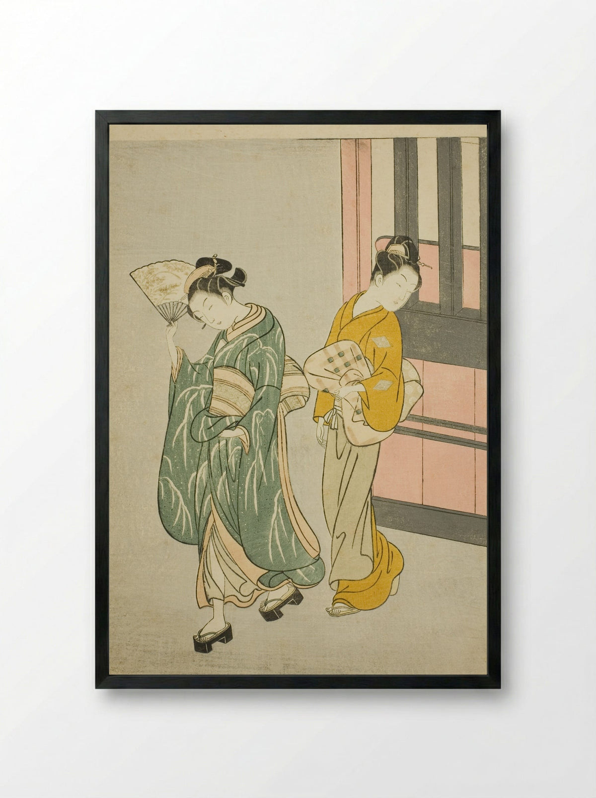 Clearing Breeze from a Fan - Suzuki Harunobu - Framed Print Black