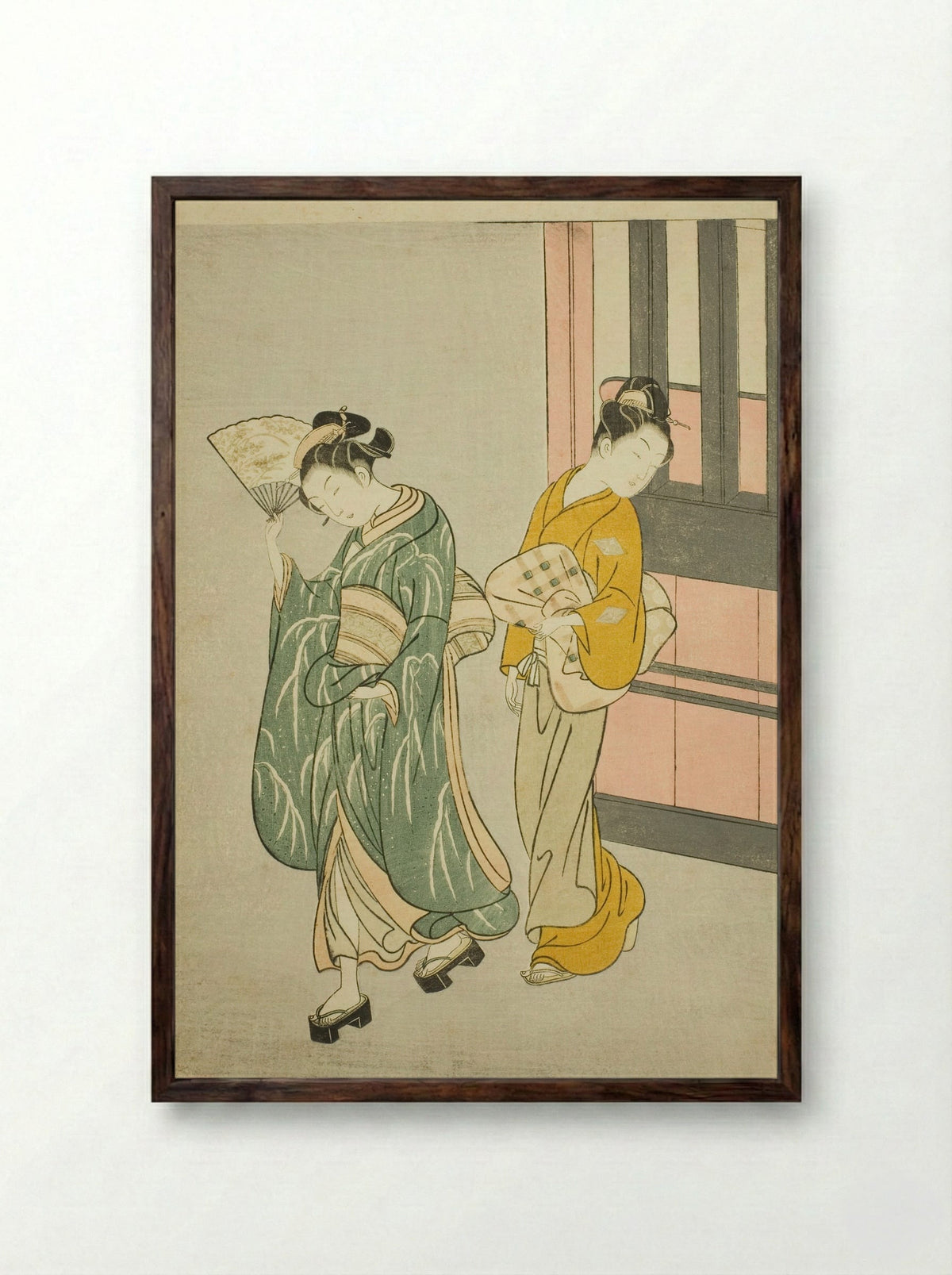 Clearing Breeze from a Fan - Suzuki Harunobu - Framed Print Dark Wood