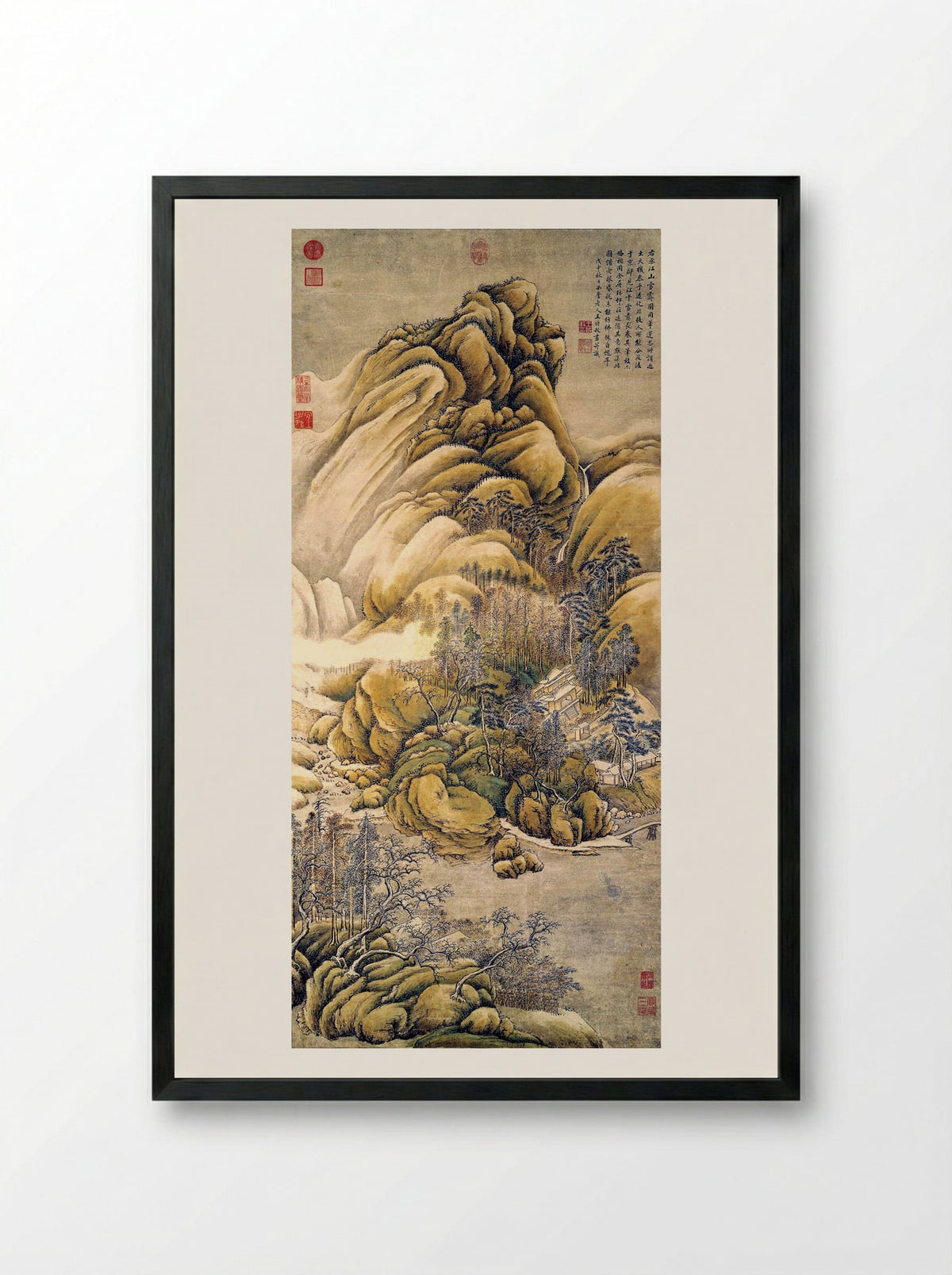 Clearing of Rivers and Mountains after Snow - Wang Wei - Framed Print Black