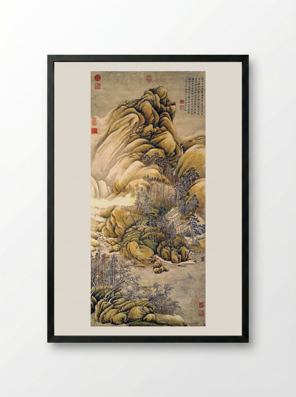 Clearing of Rivers and Mountains after Snow - Wang Wei - Framed Print Black