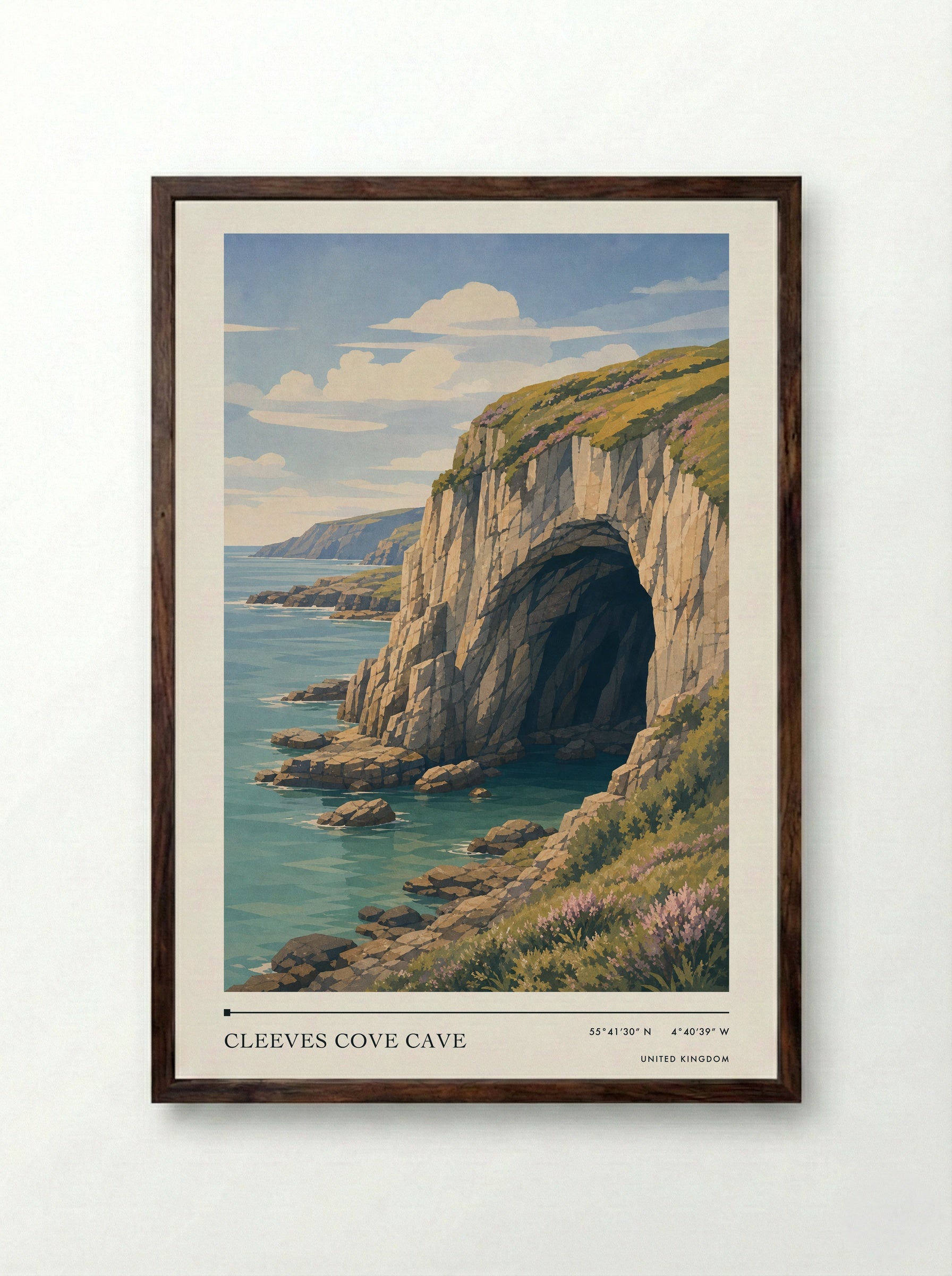 Cleeves Cove Cave United Kingdom Travel Poster - Framed Print Dark Wood