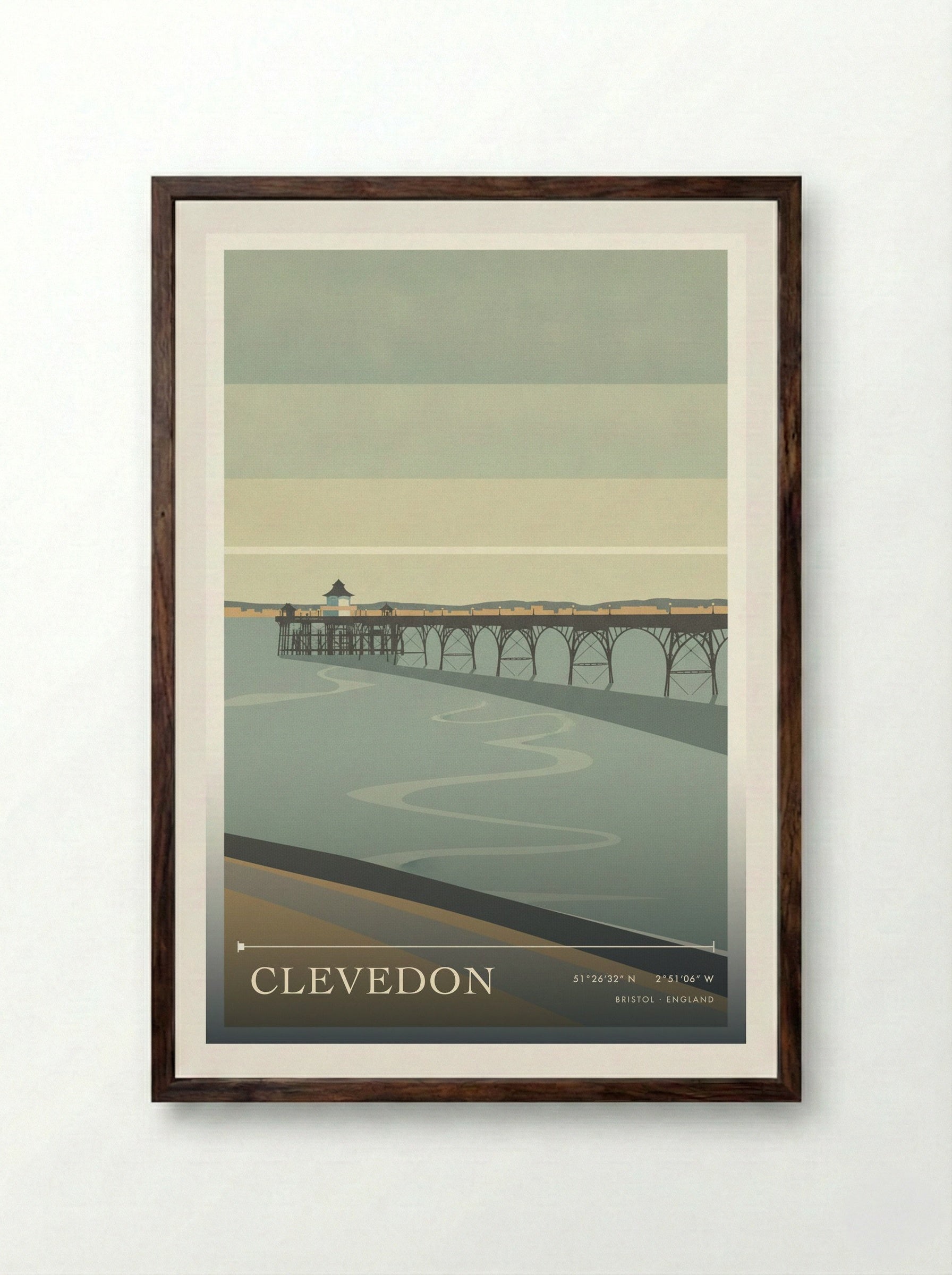 Clevedon Bristol England Travel Poster - Framed Print Dark Wood