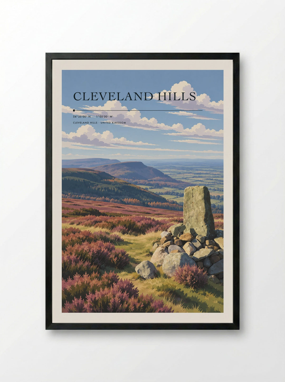 Cleveland Hills | Travel Poster - Framed Print Black