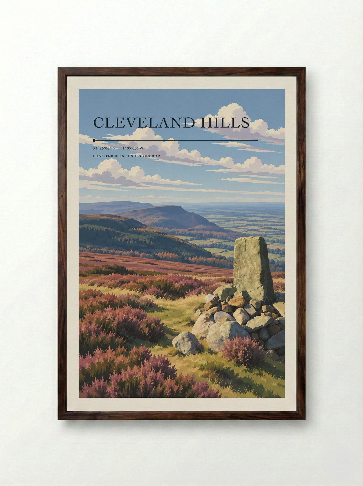 Cleveland Hills | Travel Poster - Framed Print Dark Wood