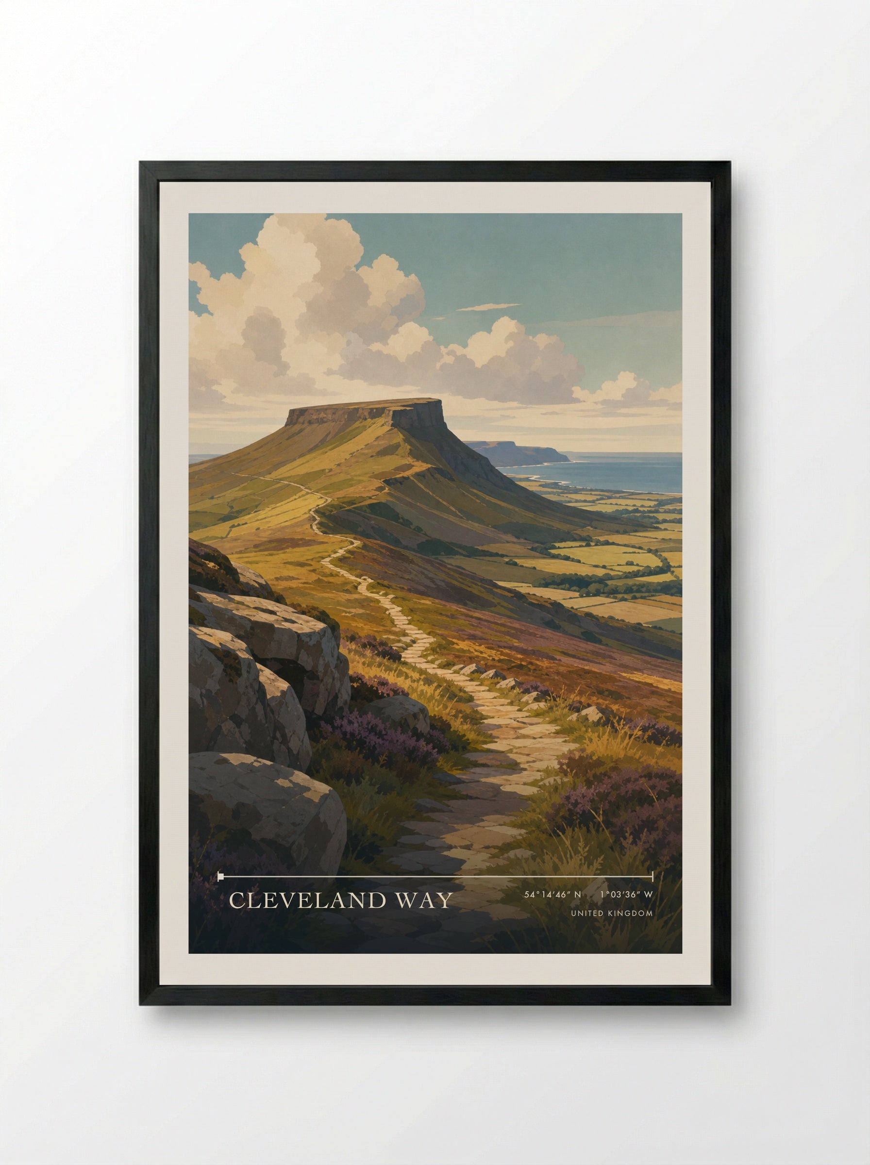 Cleveland Way United Kingdom Travel Poster - Framed Print Black